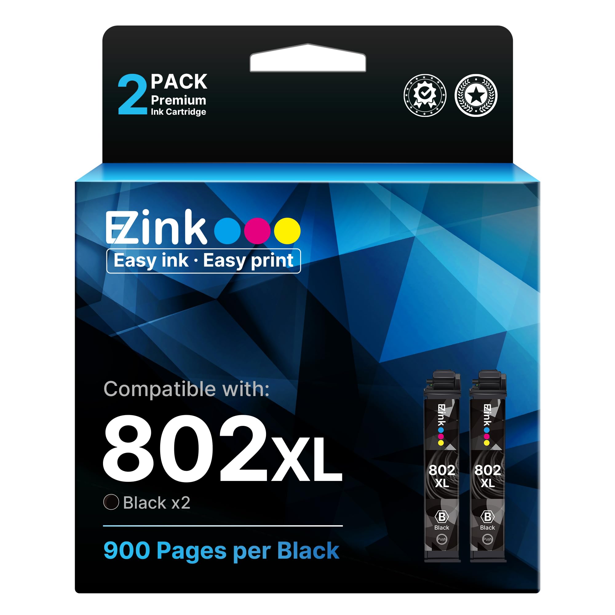 E-Z InkRemanufactured Ink Cartridge Replacement for Epson 802 T802 to use with Workforce Pro WF-4740 WF-4730 WF-4720 WF-4734 EC-4020 EC-4030 (2 Black)