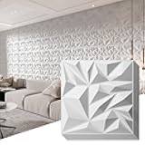 Art3d 33-Pack 3D Wall Panels for Interior Wall Decor, Modern Diamond Textured Accent Wall Paneling for Gaming Living Room TV Wall Background, 12 x 12 inch White, A10342