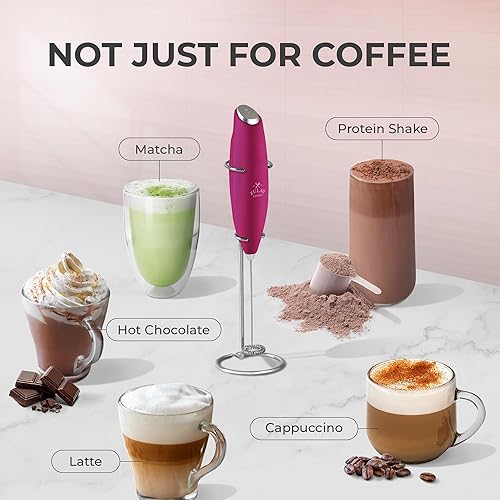 Vista 310 de Zulay Kitchen - Espumador de leche de mano con pilas AA Duracell: batidora de bebidas resistente para café, latte, capuchino y más, color aurora