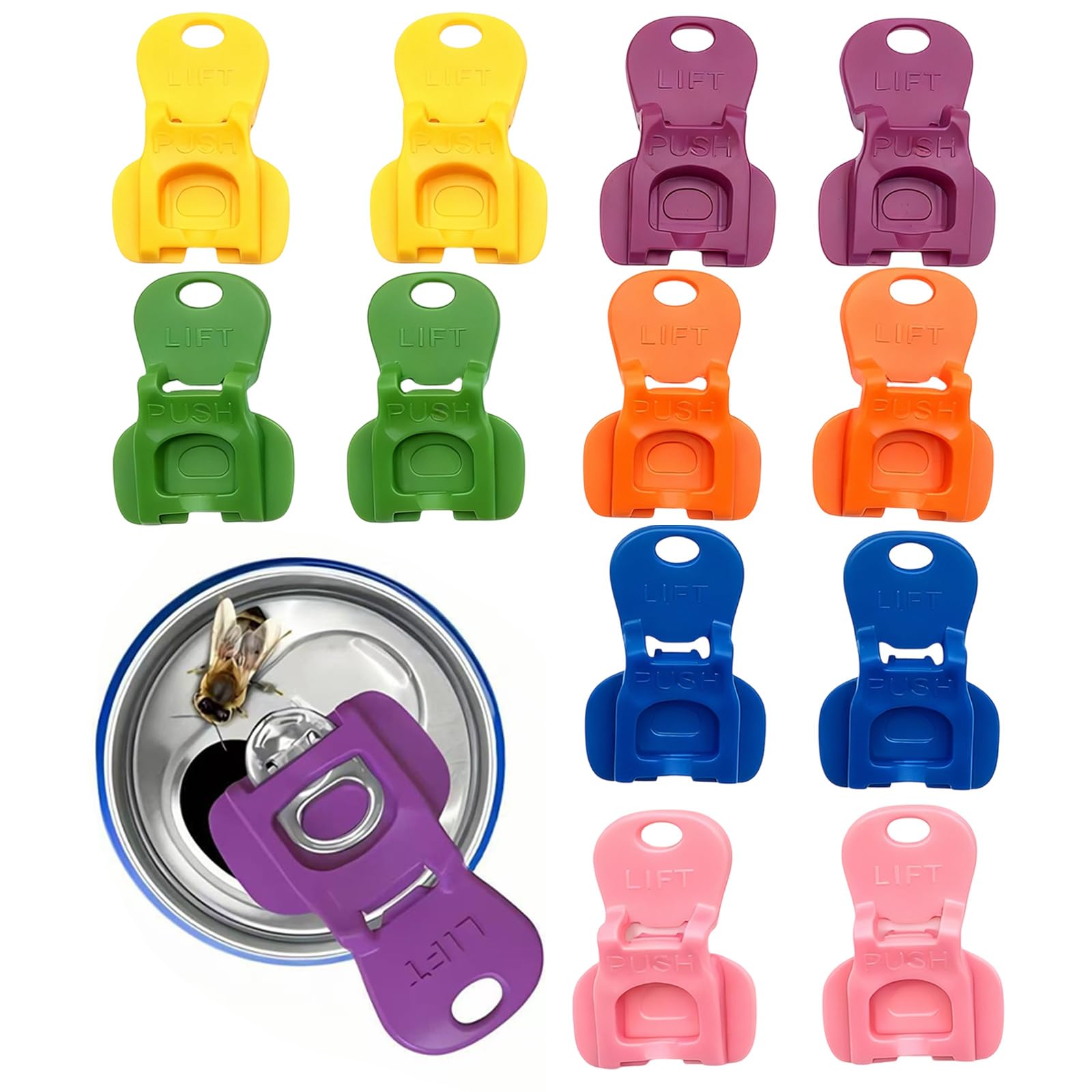 12Pcs Tab Opener and Drink Protector, Easy Can Opening, Reusable Soda Can Opener with Cover Function, Portable Ring Pull Opener for Beer Cola, Soda,Ideal for for BBQ Camping Picnic Party