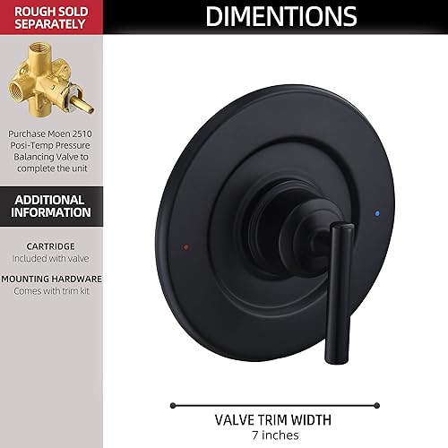 Miniatura 4 de Molde de ducha y bañera de equilibrio de presión para Moen, cabezales de ducha tipo lluvia de 8 pulgadas con rótula de latón ajustable, negro mate