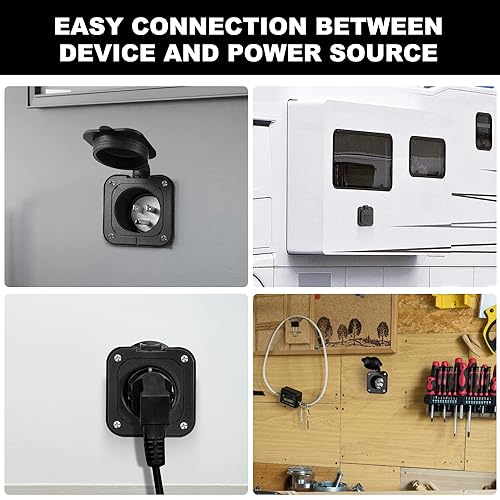 Miniatura 5 de Entrada con brida de 15 amperios, 125 V, enchufe de entrada de alimentación de orilla RV NEMA 5-15 con cubierta impermeable #2 poste de 3 cables