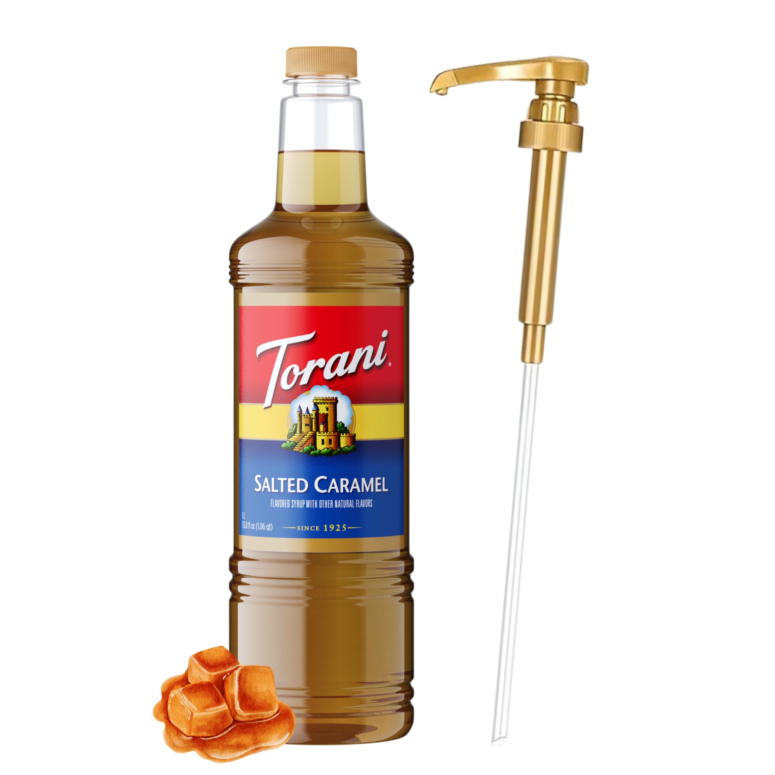 Torani Salted Caramel Syrup 1L with Pump – Flavoring for Lattes & Cocktails