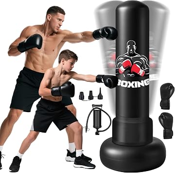Punching Bags for Adults, 180 cm Heavy Punching Bag with Boxing Gloves and Air Pump, Inflatable Boxing Bag Free Standing for Karate, Kickboxing Equipment in GYM, Home, Gifts for Men