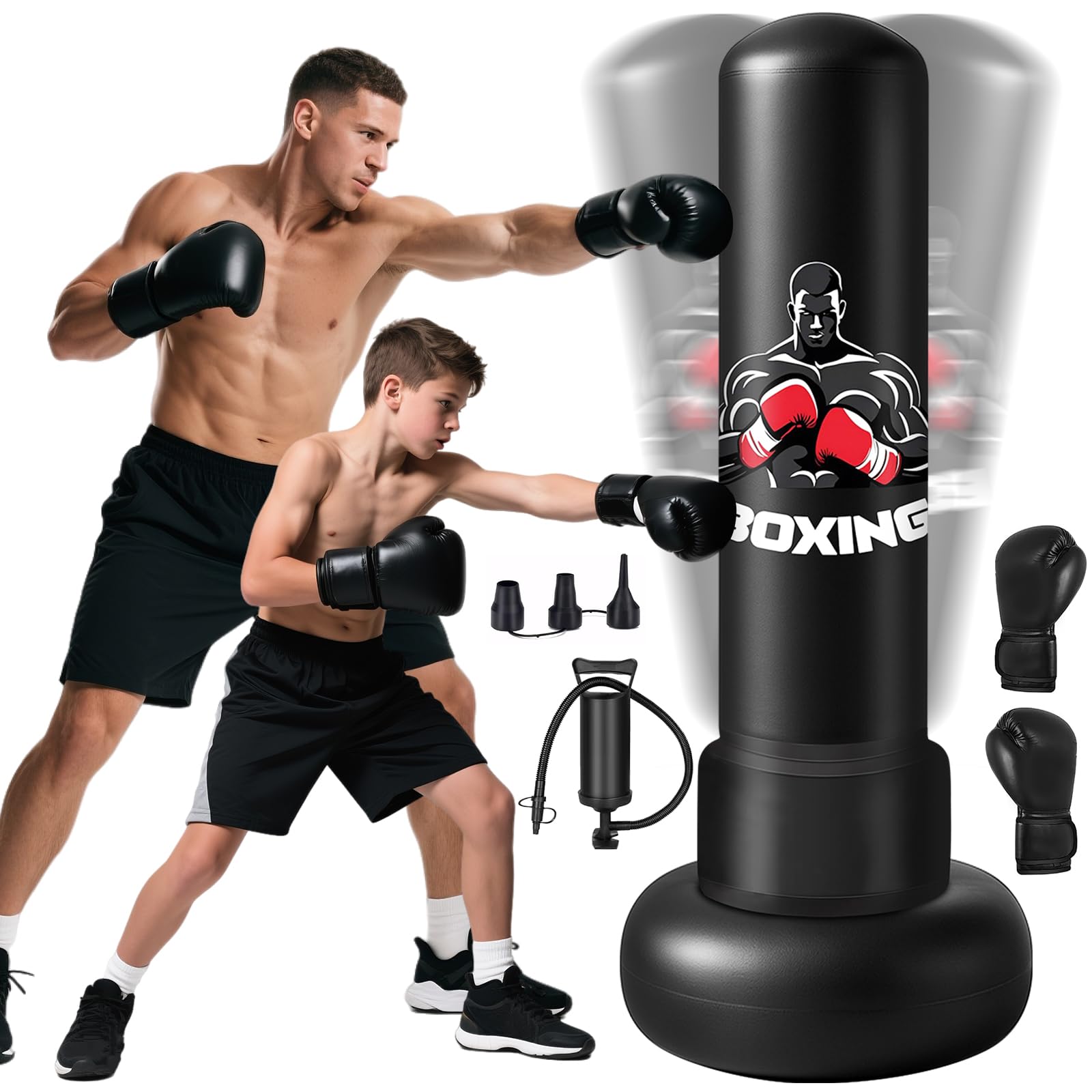 Punching Bags for Adults, 180 cm Heavy Punching Bag with Boxing Gloves and Air Pump, Inflatable Boxing Bag Free Standing for Karate, Kickboxing Equipment in GYM, Home, Gifts for Men