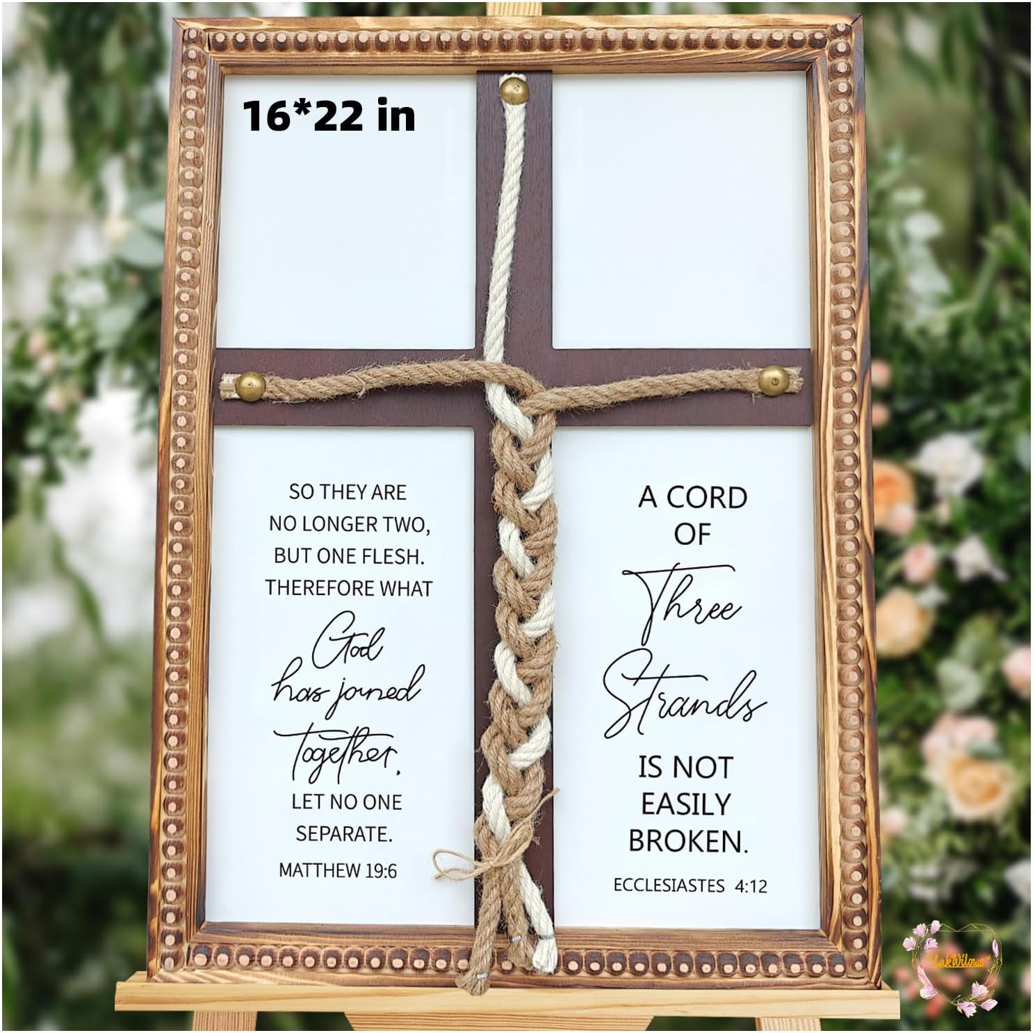 LakWilows Three Strands Cord Wedding Cross Unity Sign, A Cord of Three Strands Unity Rope Cross Braid for Wedding Ceremony - Christians Ideas Gift For Couple, 16 × 22in