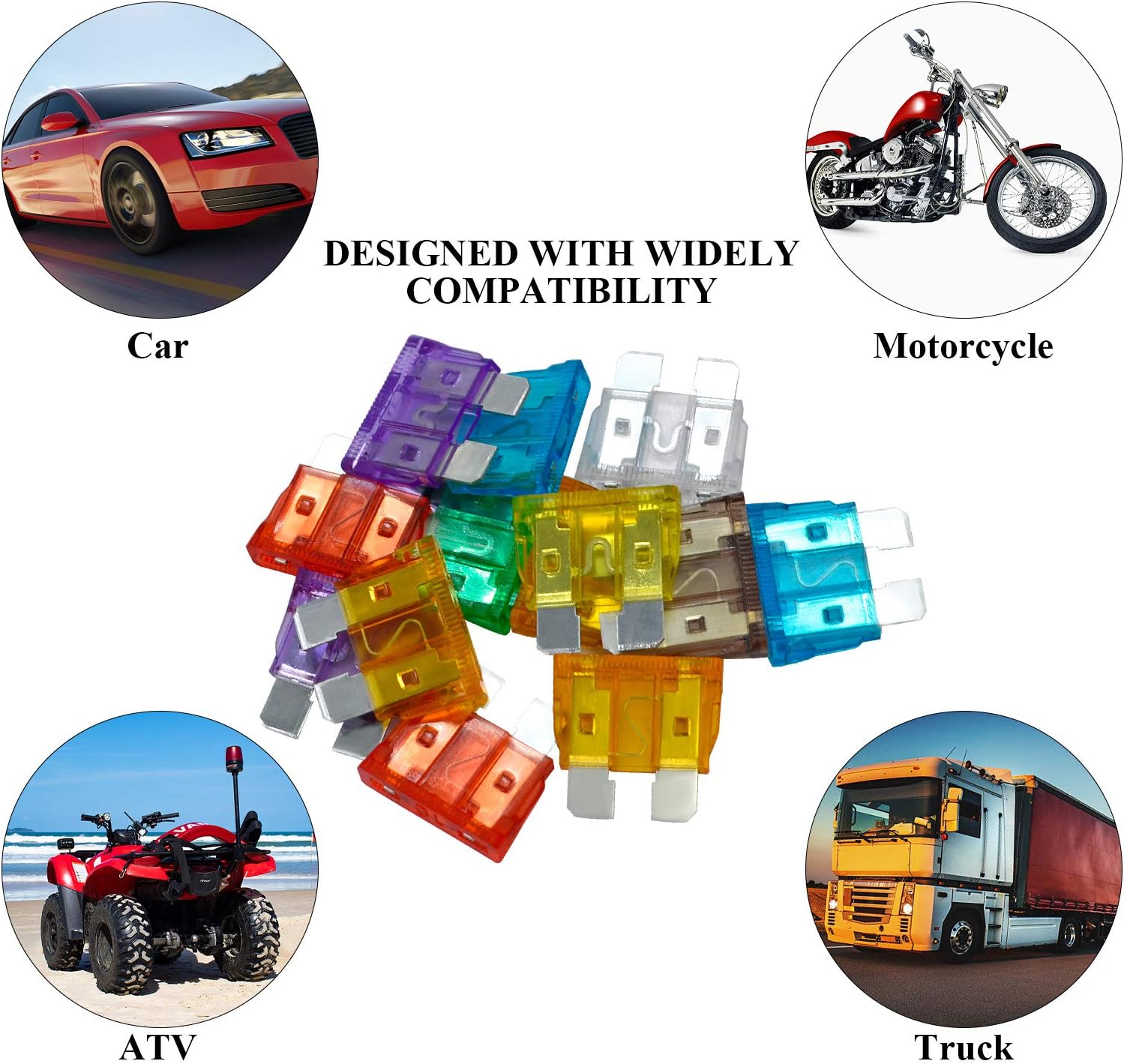 Road Passion 150PCS Auto Motorcycle Car Boat Truck Standard Blade Fuse Box Assortment 5A 7.5A 10A 15A 20A 25A 30A 35A