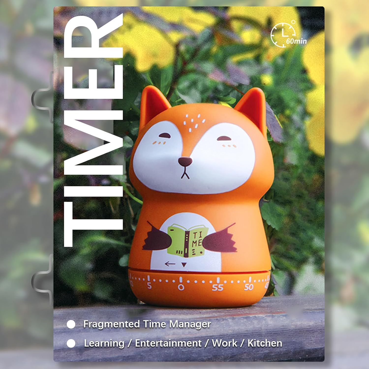 Cute Orange Fox Mechanical Kitchen Timer, 60-Minute Manual Wind Up Countdown Clock, Premium Matte Finish Visual Timer for Kids Study, Homeschooling, Classroom & Task Management (Fox Orange) image 4