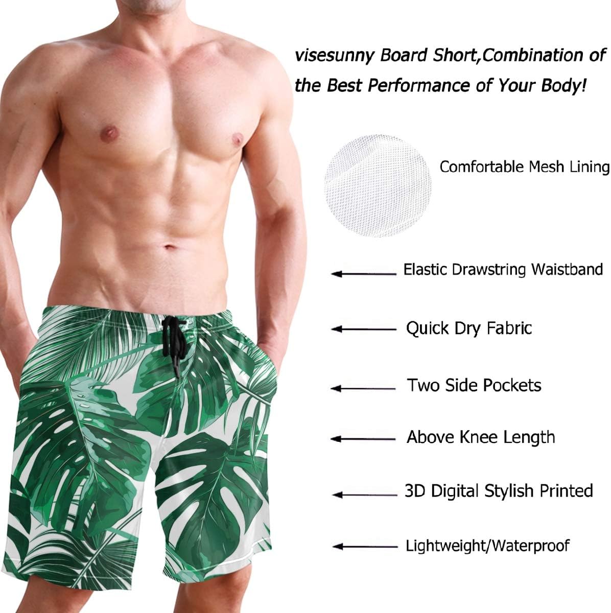 visesunny Men's Colorful Flower Print Beach Shorts Hot Summer Swim Trunks Sports Running Bathing Suits with Mesh Lining - Image 4