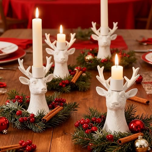 Miniatura 2 de DN DECONATION Portavelas votivas de renos para velas cónicas, centros de mesa de centro de mesa de comedor, mantel y decoraciones navideñas, juego