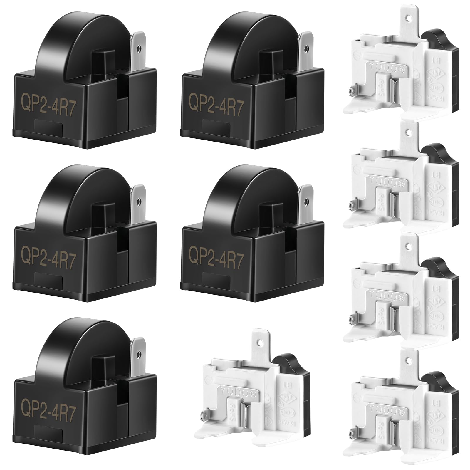 Honoson 10 Pcs QP2-4R7 4.7 PTC Starter Relay 1 Pin Refrigerator Starter Relays and 6750C-0005P Refrigerator Overload Protector Compatible with LG Refrigerator Compressor Refrigerator Parts Accessories