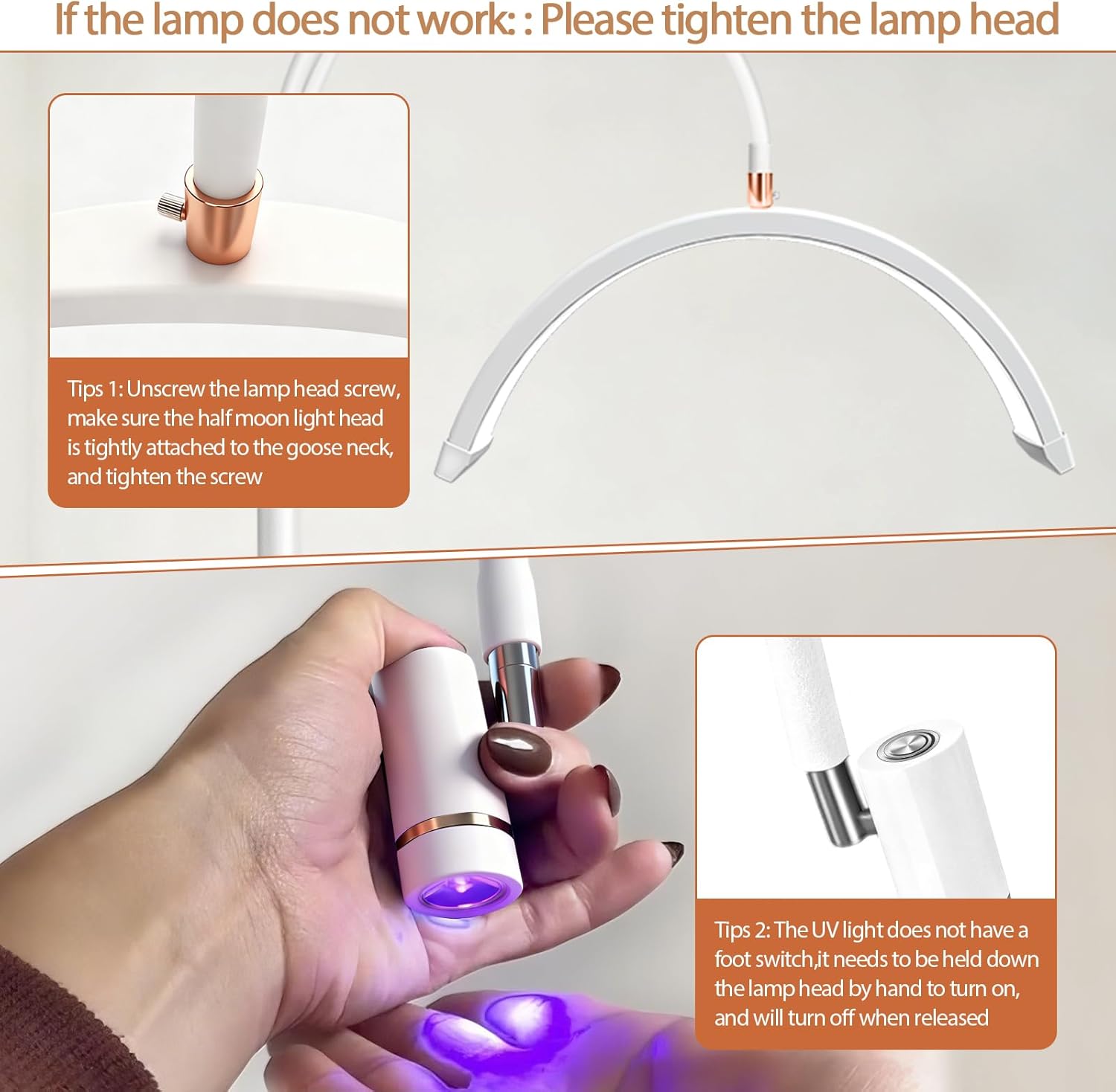 Half Moon Lash Light for Lash Tech, 3-in-1 Professional Esthetician Light with UV Lash Lamp & Phone Holder, Adjustable Height&Brightness for Tattoo,Nail Art,Skincare,Salon,Spa(White)