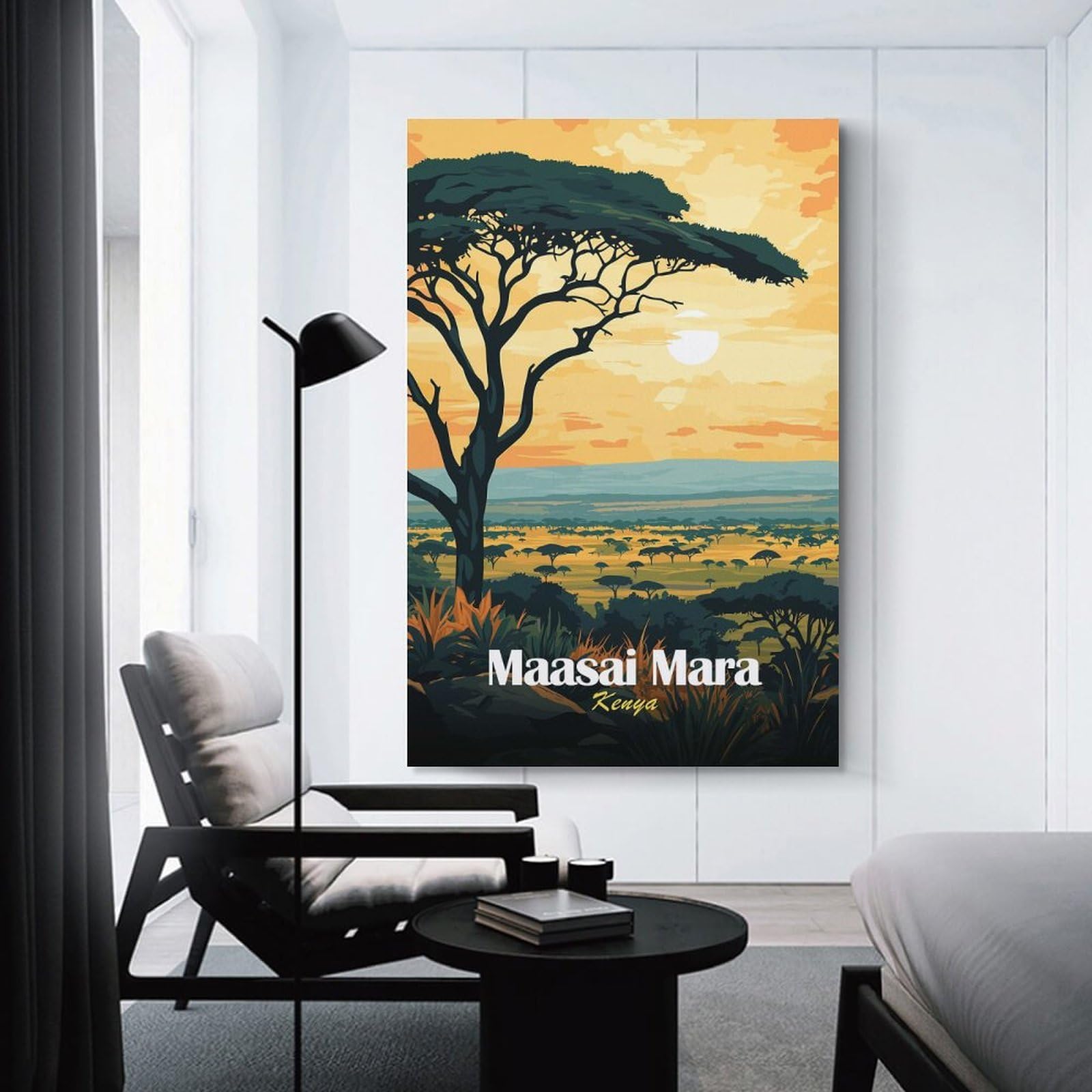 Junmoney Maasai Mara Sunset Landscape Decorative Canvas Print, 08x12inch(20x30cm), for Gallery Wall Decor And Room Displays, Wall Decor Suited to Curated Displays