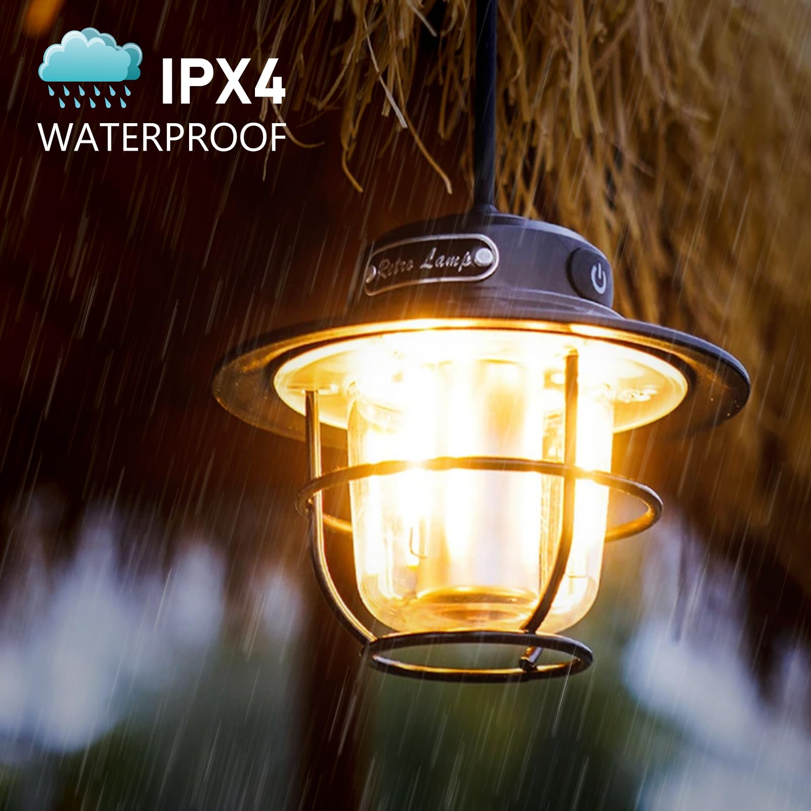 Lampa kempingowa LED, przenośna lampa kempingowa, ładowana, USB do zawieszenia, bezstopniowa regulacja natężenia światła 1300-6500 K, lampa wisząca w stylu retro, lampa kempingowa IPX4, wodoszczelna w