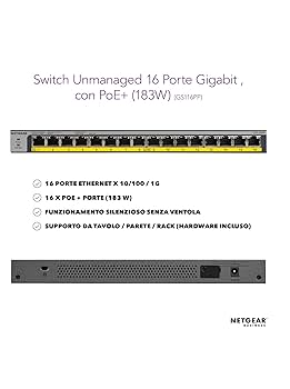 GS116PP-100AJS 16-port Poe＋対応（183W） NETGEAR GS116PP 16-Port Gigabit Ethernet Unmanaged PoE