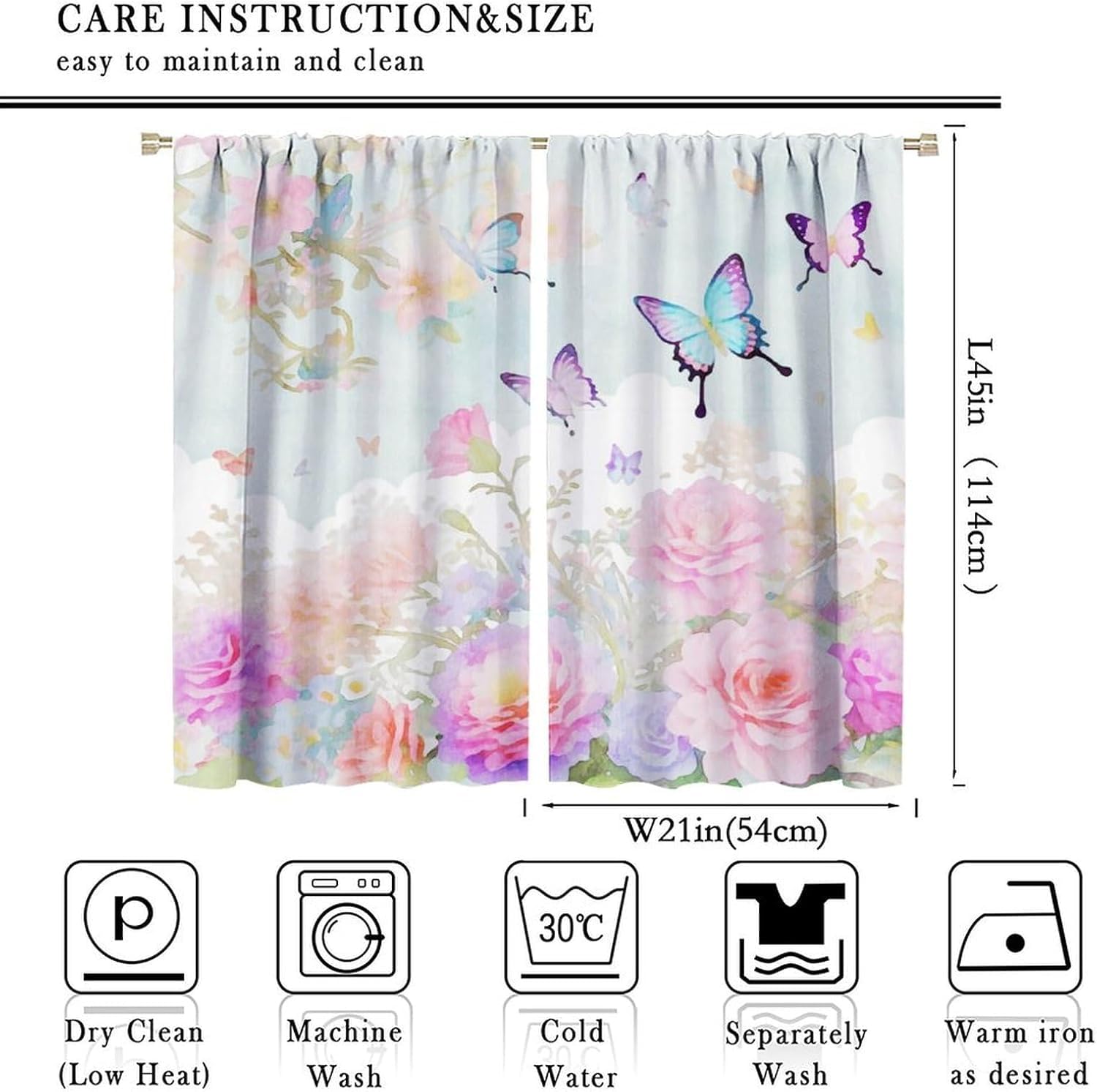 Lärmschutzvorhang Ösen Kinderzimmer Junge Verdunkelungsvorhang Blickdichter Gardinen 3D Hd Druck Blumentier Schmetterling Muster 2Er Set 183X214 cm (B + H) Vorhänge Schlafzimmer Fensterdeko-80601944