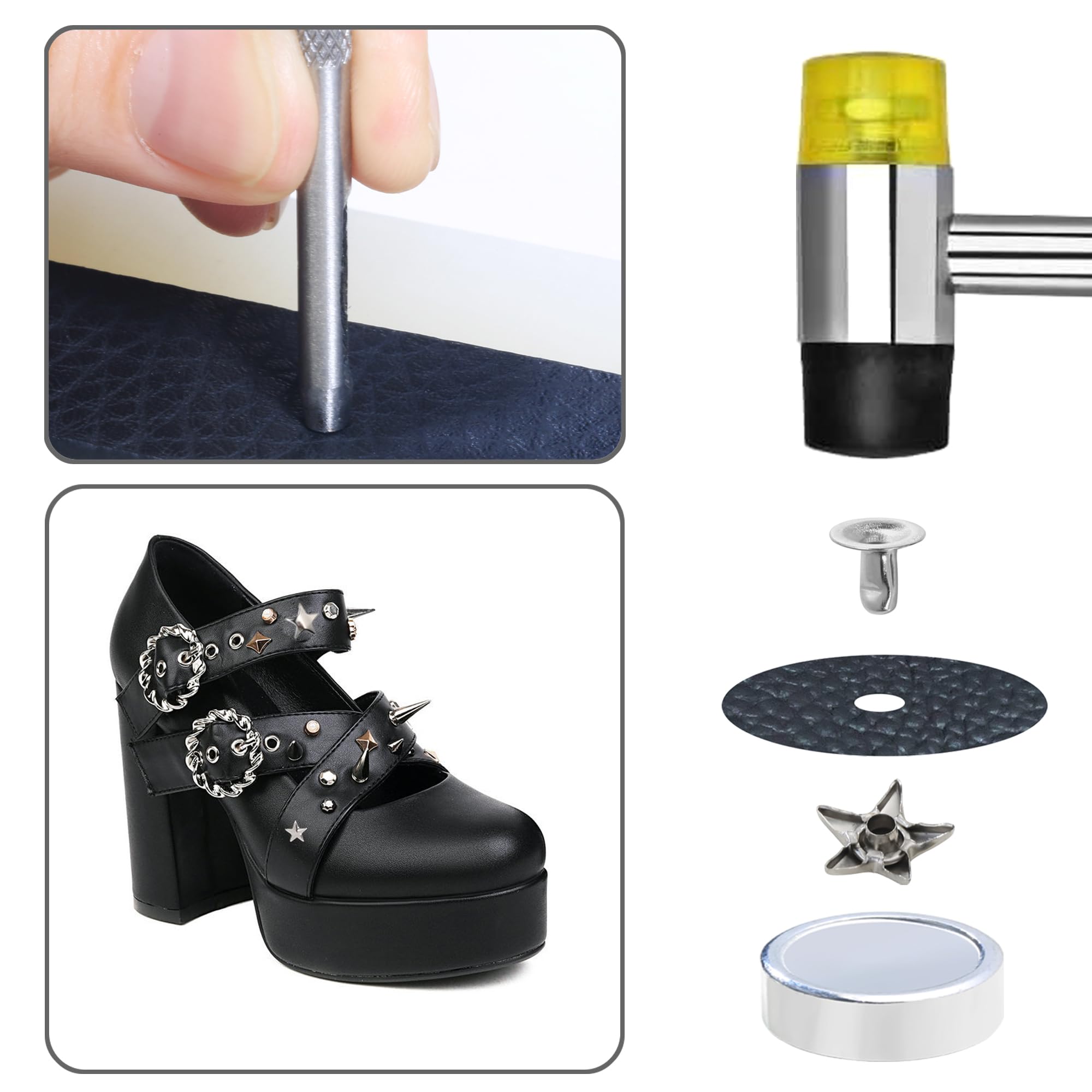 YORANYO 200 Sets Leder Nieten Kit Verschiedene Größen Nieten für Leder Stern Nieten für Kleidung Stoff Silber Nieten mit Leder Handwerk Niet Werkzeug für Reparatur Dekorieren Jacken Schuhe Taschen