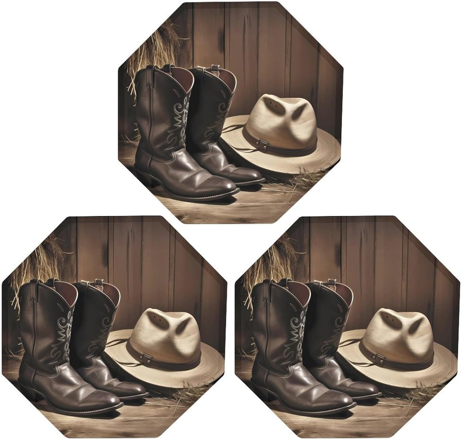 Ctagon Metal Sign for Home, Modern Display Plate for Kitchen, Cowboy Black Hat Western Boots Plates Accent Hanging Wall Decorations 3PCS for Living Room, Bedroom, Hallway, Hotel