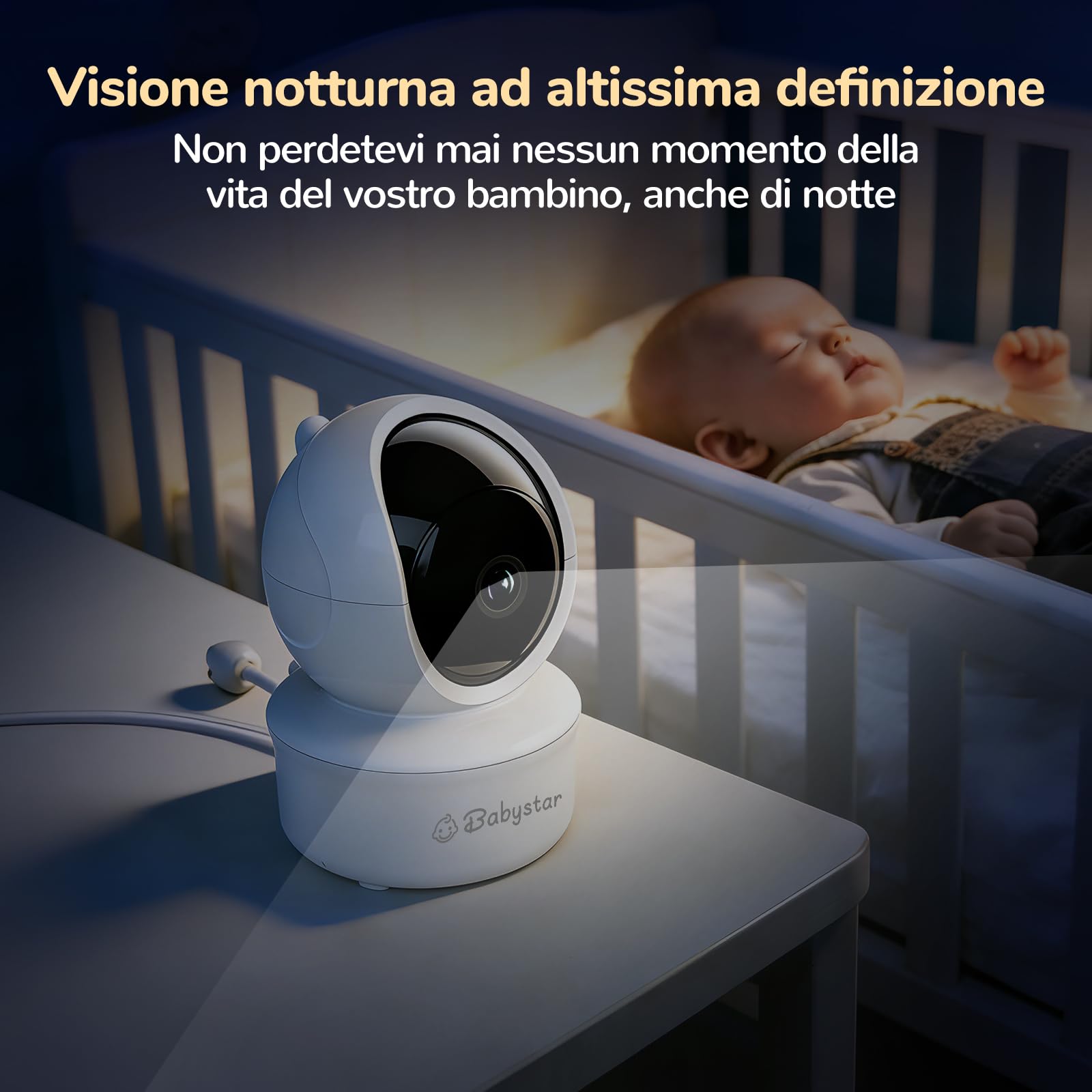 Babystar Babyphone con fotocamera da 5 pollici, 720P, video HD, senza Wi-Fi, con fotocamera e audio, funzione vox, sensore di temperatura, visione notturna, audio a 2 vie