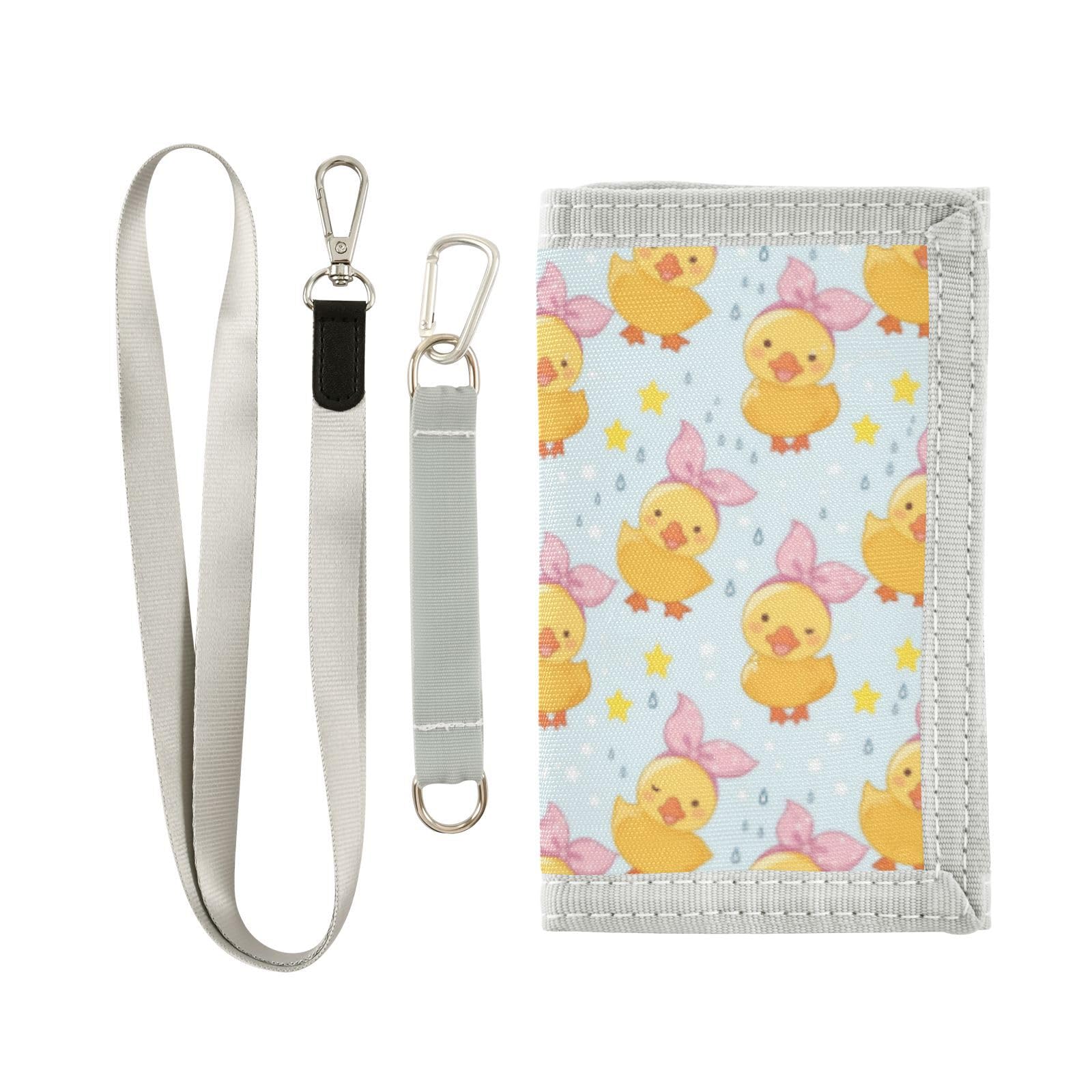 Wusikd Cute Little Duck Kids Wallet for Boys Girls Pink Headband Toddler Trifold Wallet Novelty Wallet for Teens Women Men