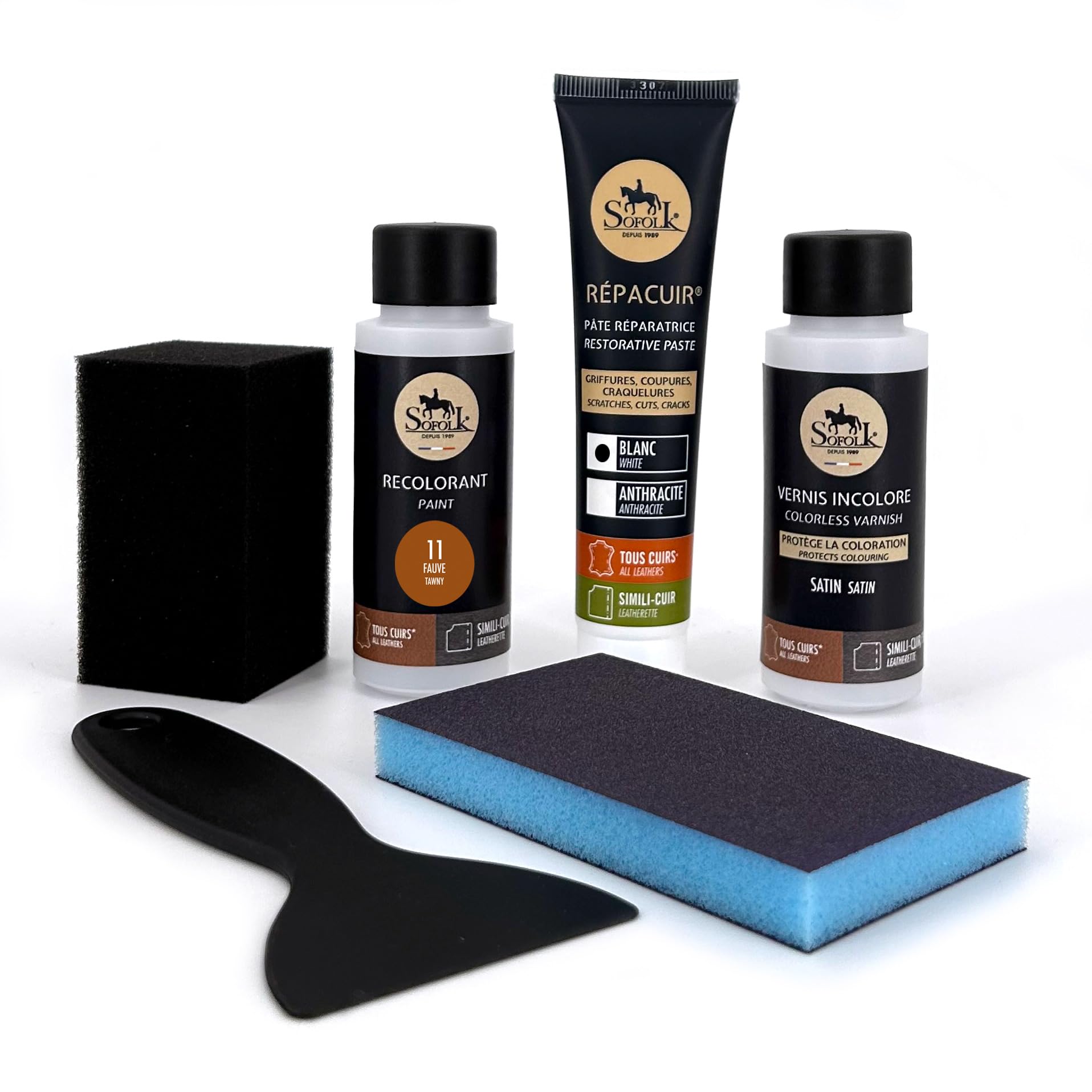 SOFOLK Kit de renovación de Cuero y Polipiel: reparación + Pintura + Pintura Protectora - Volante, Asiento de Coche, sillón, Zapatos (6-Off-White) — view 14