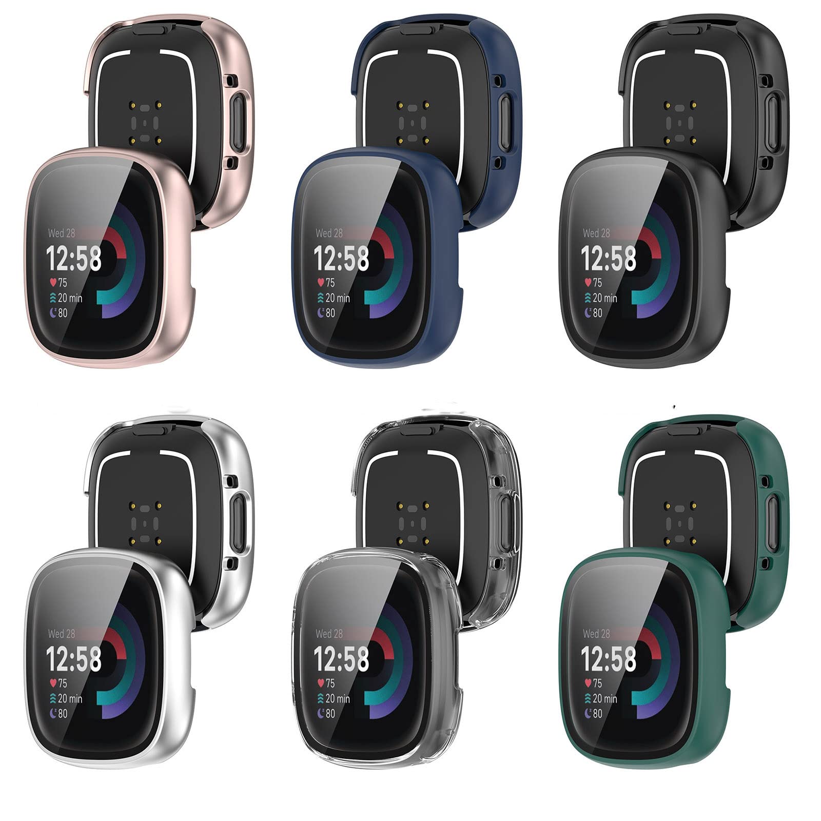 Coques Rigides Fitbit Versa 4 & Sense 2 – Lot De 4, Protection Intégrale Verre Trempé 9H – Anti-Rayures