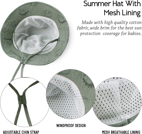 XIAOHAWANG Baby Boy Sun Hat Infant Toddler Dinosaur Bucket Hats Summer Baby Boys Beach Caps - 4