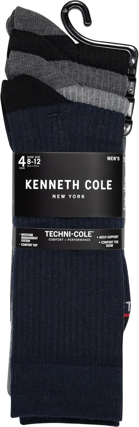 Kenneth Cole Mens Dress Socks Classic Comfort Breathable Assorted Patterned Easy Care Crew 4 Pair Pack - Image 3
