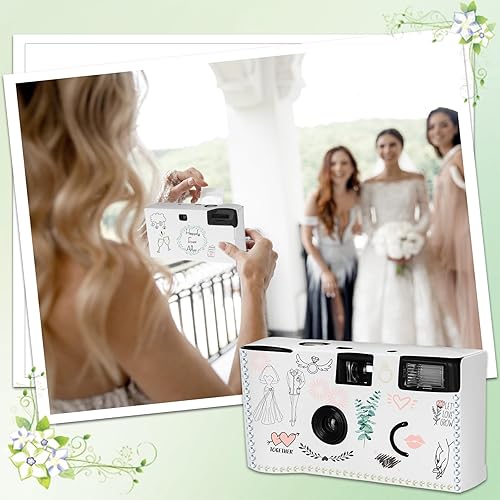 Miniatura 6 de Paquete de 8 cámaras desechables para boda de 1.378 in de película de un solo uso con flash cámaras blancas desechables una vez para aniversario de