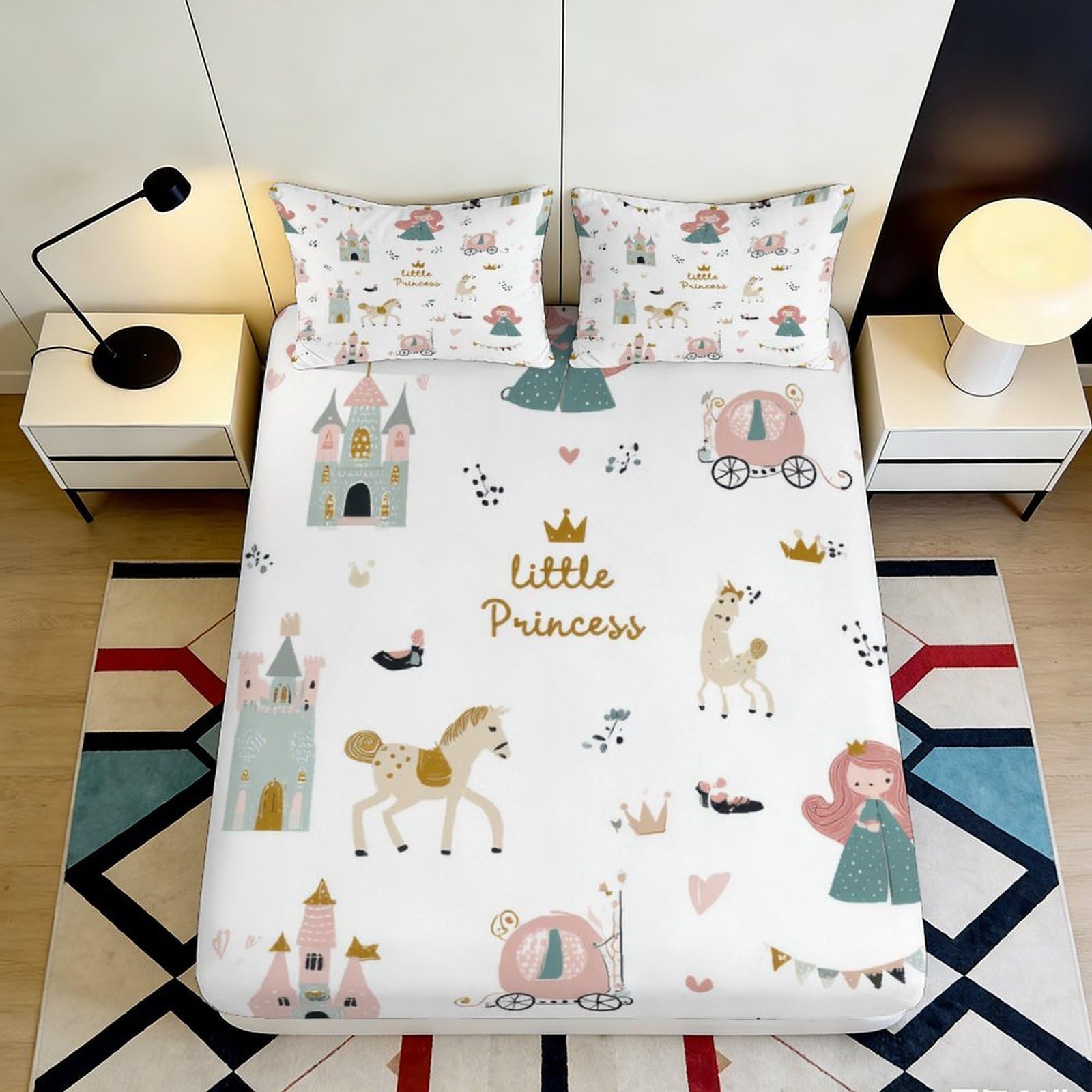Pnayamiorkfel Style-9 3D Printed Princess Castle Fitted Sheet Microfiber Pink Fairy Tale Bed Cover For Bedroom Kids Guest Room Decor 90X200x25cm