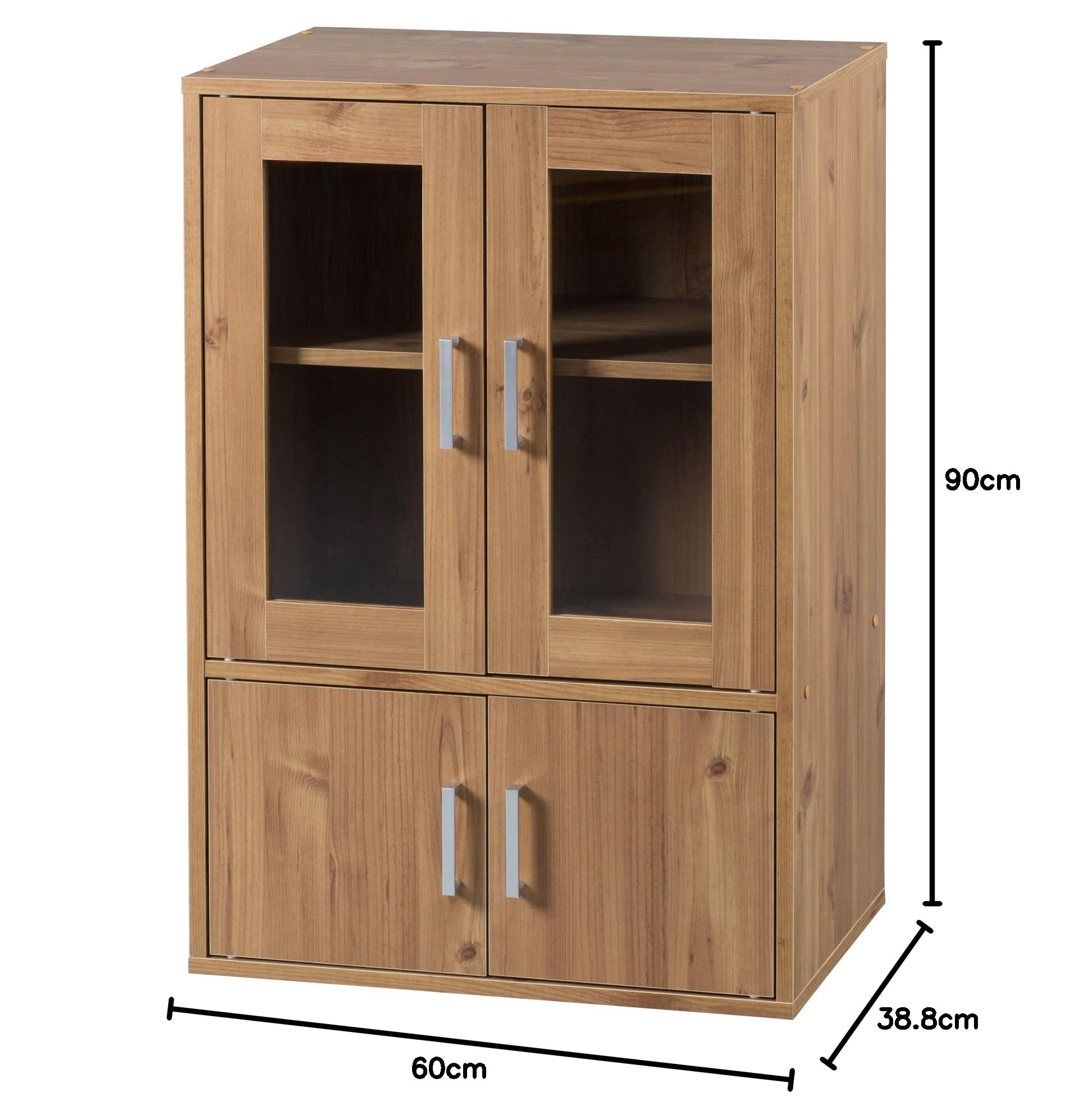 Iris Ohyama, Vetrina/Armadio con mensole e maniglie per ante/Armadio in legno/Scaffale per libri con ante, Ripiano regolabile in altezza 3,2 cm, Cucina, Soggiorno - Cabinet - GKN-9060 - Marrone chiaro