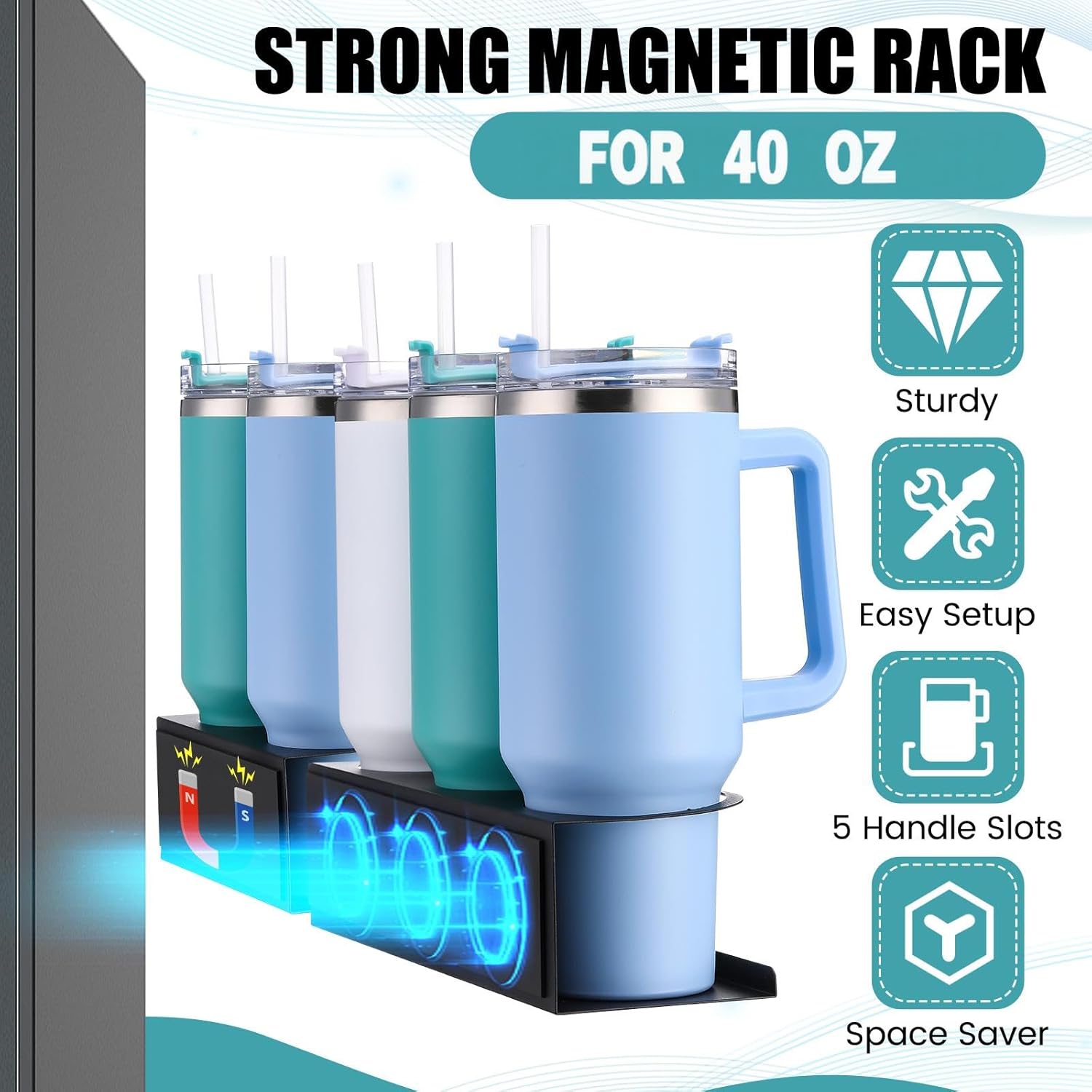 Shimeyao 2 Pcs Magnetic Cup Holder Compatible with Stanley Cup 30/40 oz for Refrigerator Water Bottle Tumbler Organizer, Ideal for Kitchen (5 Holder) - Image 2