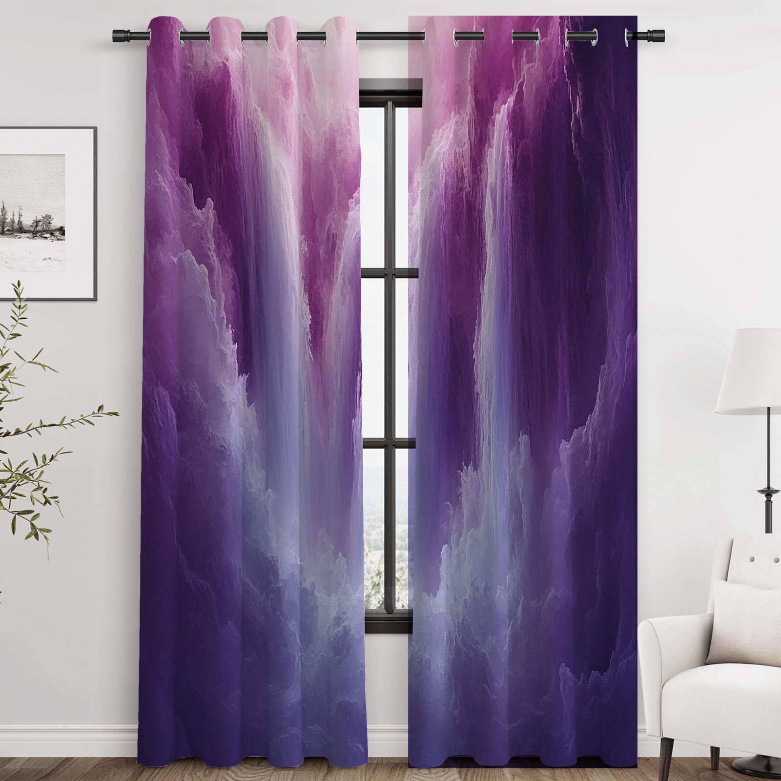 Gardinen Kurz Wohnzimmer Ösenschal Abstrakte Linien Fluss Gardinen mit Ösen Boho Style Vorhänge Curtains for Bedroom-H220 x B132 cm (2er Pack)