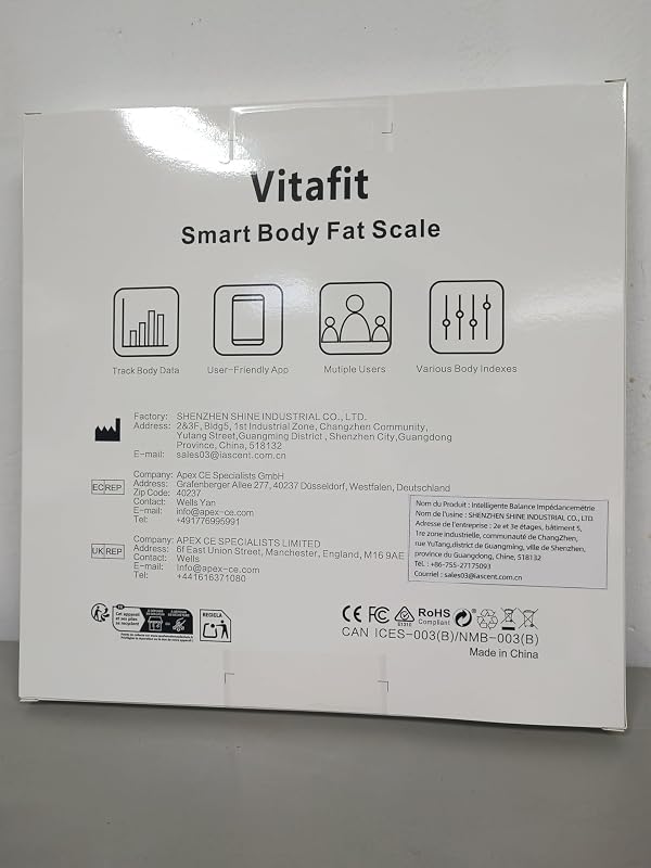 Vitafit Személyi Mérleg Testzsír Elemzéssel, Bluetooth, 182 kg, Fekete