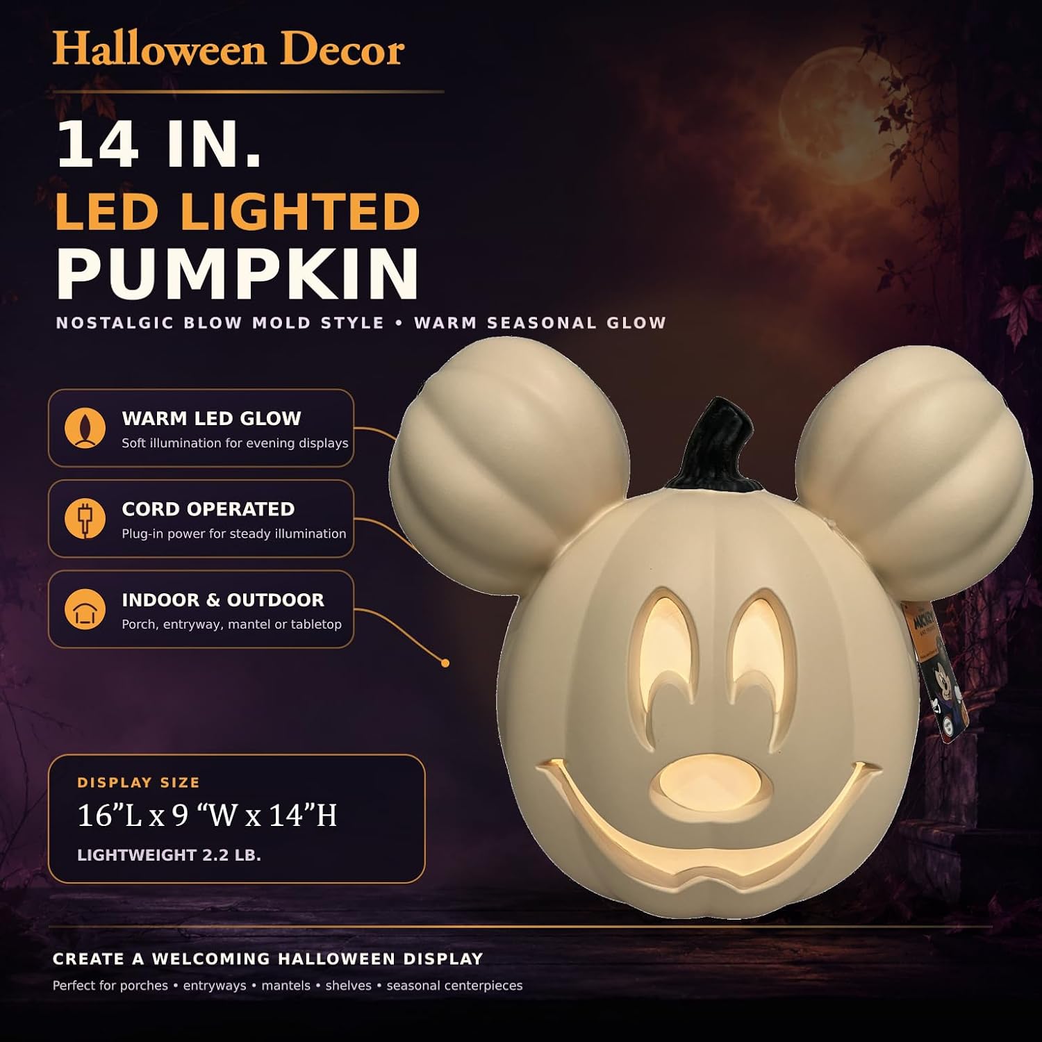 MOMENTS IN TIME Disney 14" LED Lighted Mickey Mouse Pumpkin Halloween
