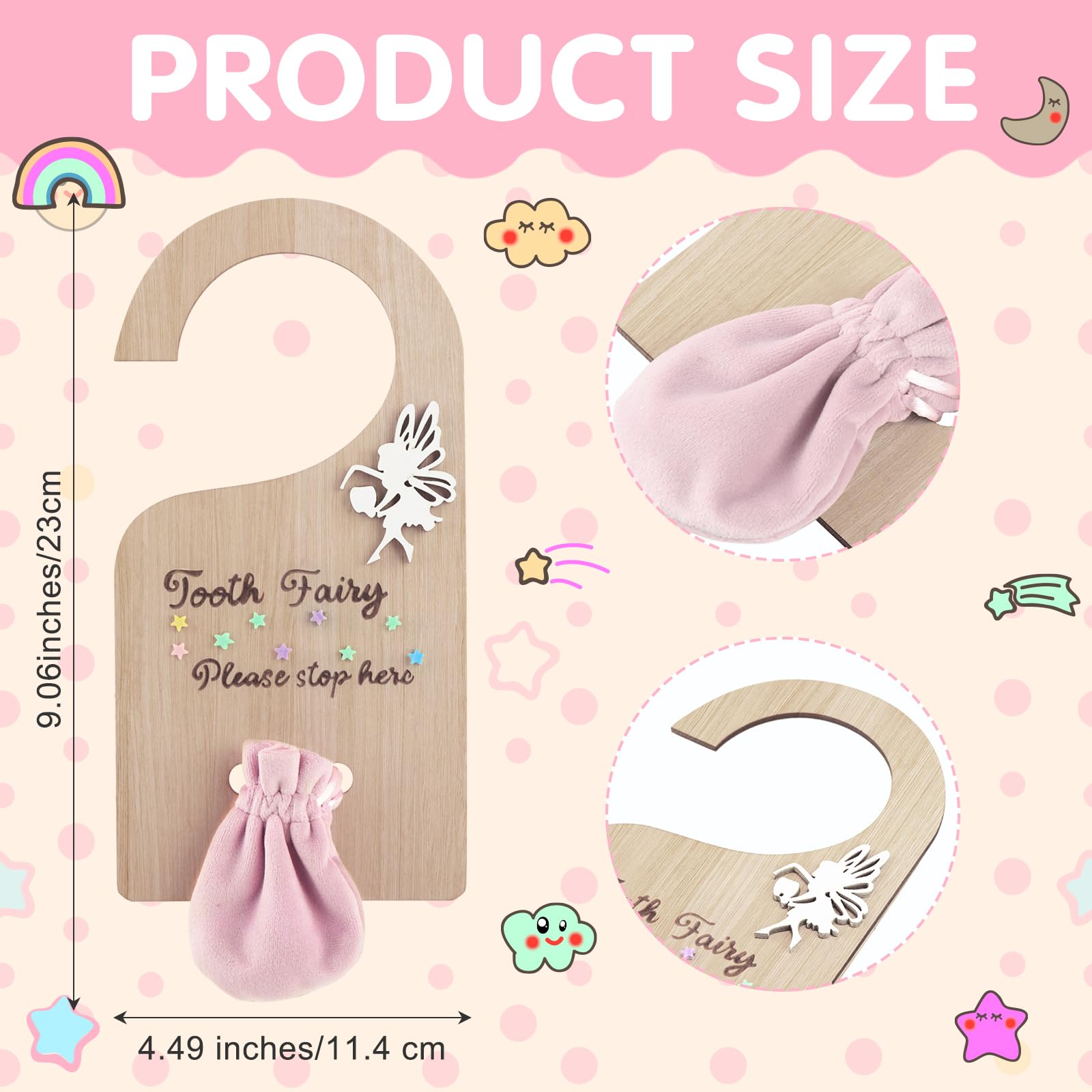 Qunclay Tooth Fairy Tooth Holder Door Hanger Bag Baby Teeth Keepsake Container for Lost Teeth Kids Boys Girl Milk Encourage Gift(Modern Style)
