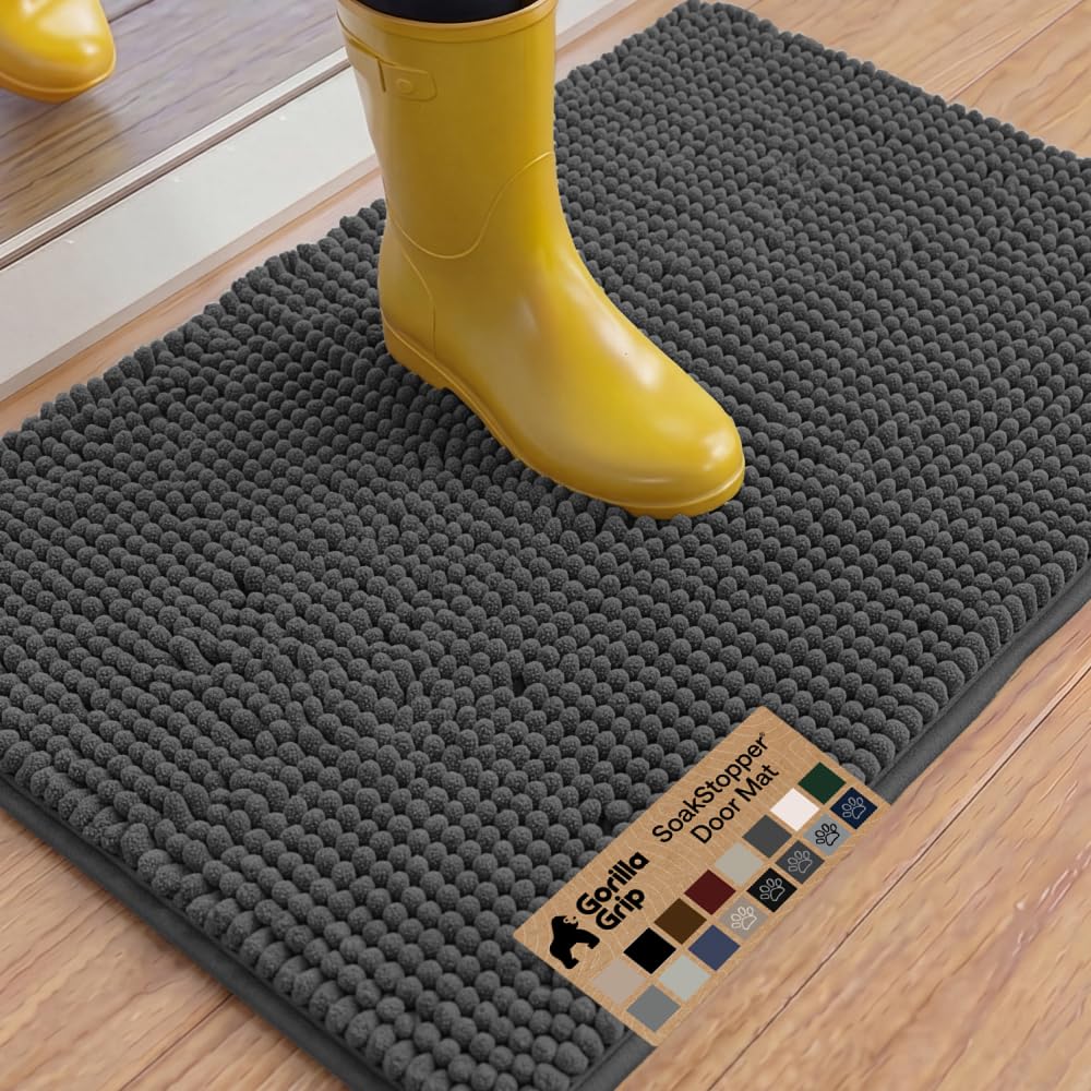 GORILLA GRIP SoakSTOPPER Dog Door Mat, Machine Wash and Dry, 36x24 Charcoal