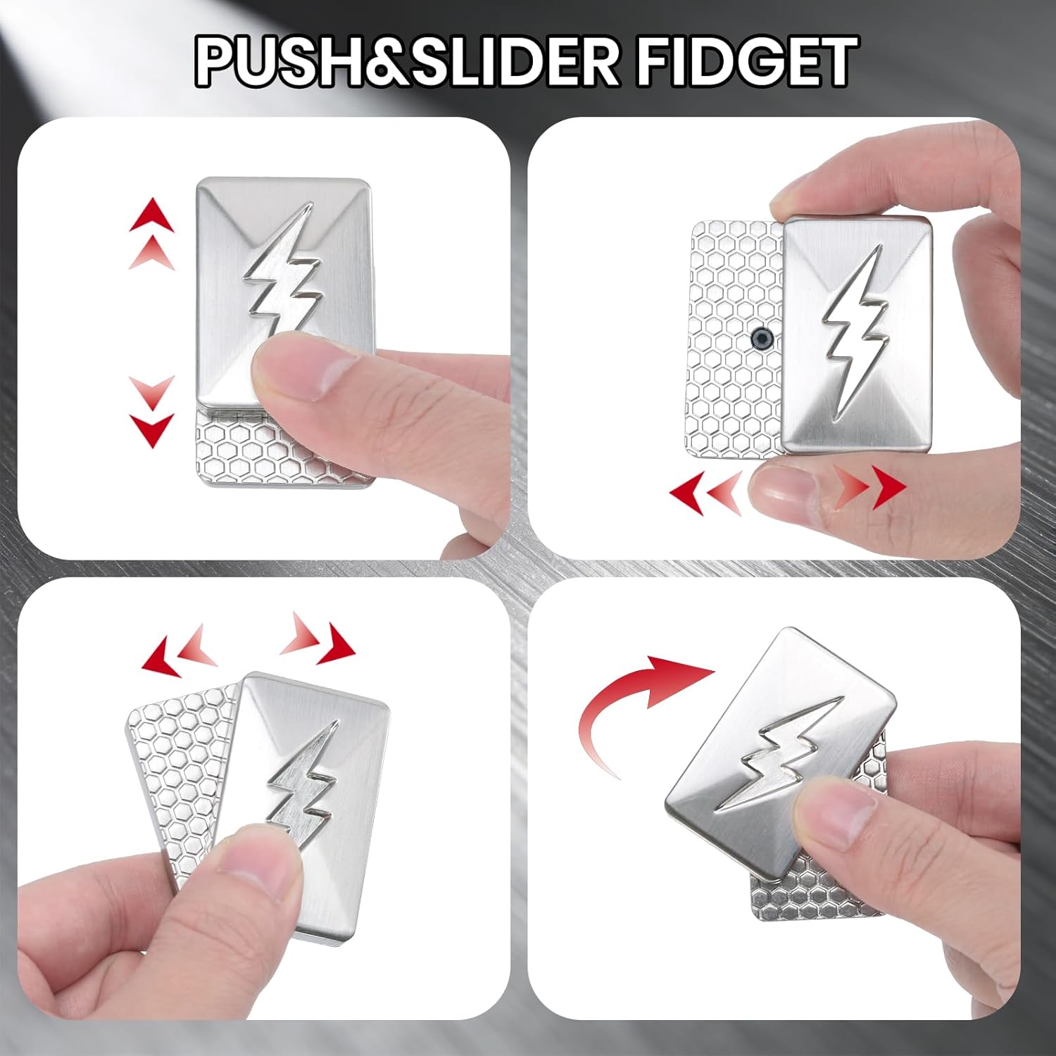 EDC Fidget Slider Toy, Lightning-Strike Metal Fidget Block Toy for Adults ADHD & Anxiety Autism Stress Relief Cool Desk Toy
