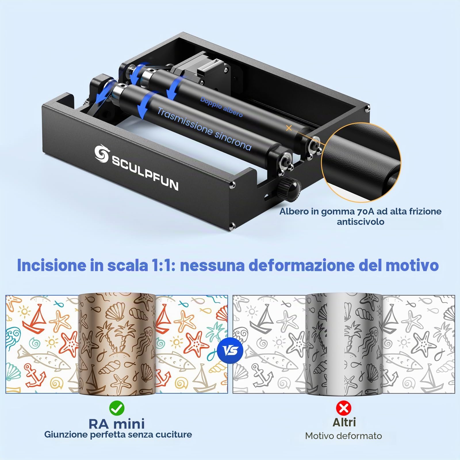 SCULPFUN Mini macchina per incisione laser C1 da 3 W con mini rullo girevole RA, macchina per incisione laser ad alta precisione da 0,04 mm, velocità fino a 10.000 mm/min