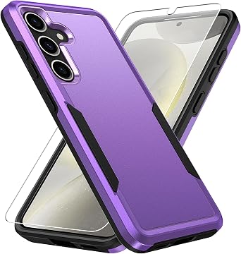 for Samsung Galaxy S25 Case with HD Screen Protector, Dual Layer Military Grade Drop Tested, Heavy Duty Rugged Shockproof Non-Slip Outdoor Protective Cover, Purple