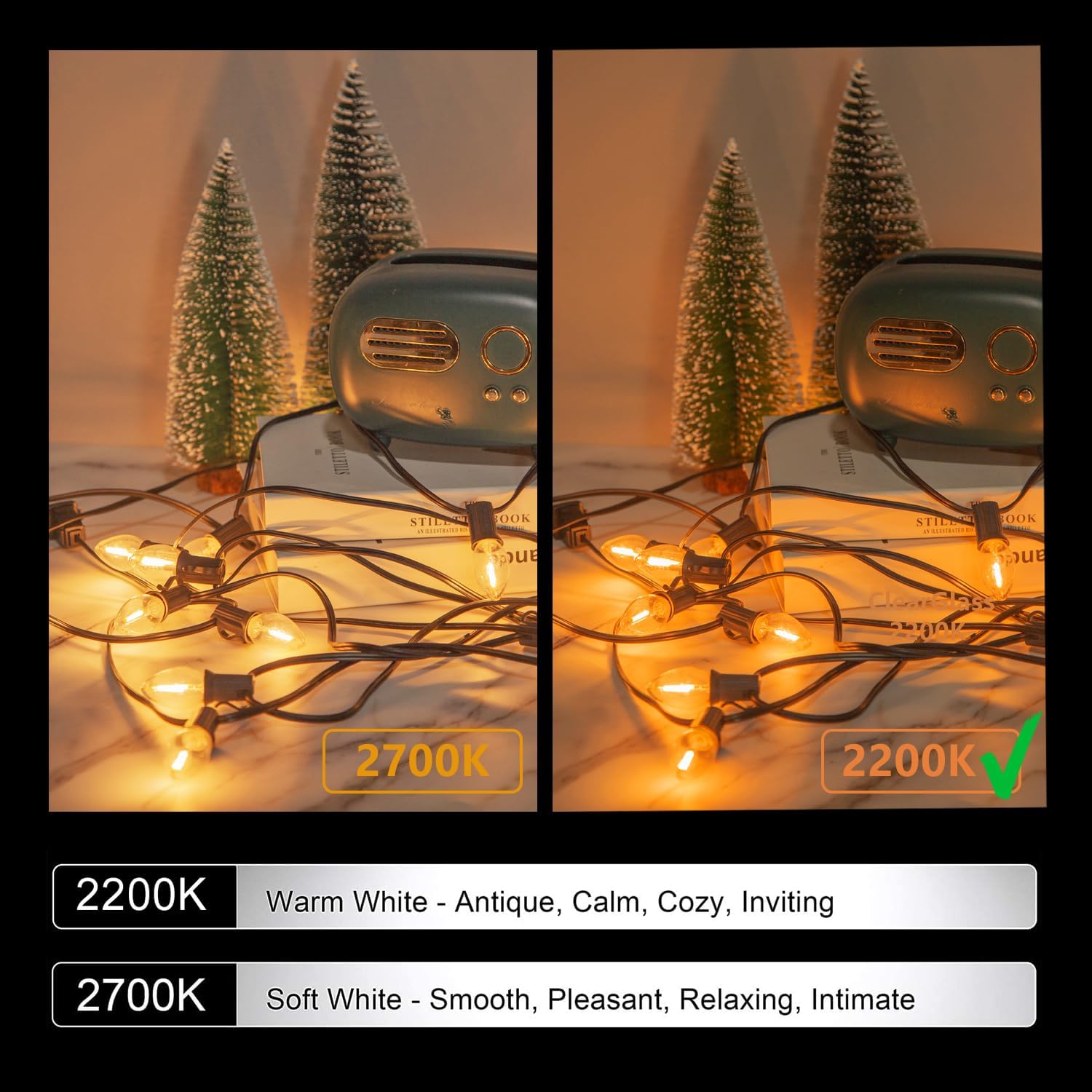 C7 E12 LED Night Light Bulbs, C7 Replacement LED Light Bulbs, Window Candles & Salt Lamp Bulbs, E12 Chandelier Base, 0.6W Equivalent to 7W, Warm White 2200K, Clear Plastic, 25 Pack
