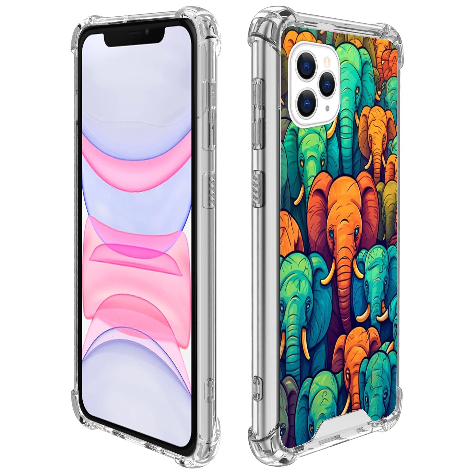 DeweiDirect Clear Case for iPhone 11 Pro Max with Elephant Designer Art04 Pattern Slim Transparent TPU Four Corners Reinforced Protection Shockproof Scratch-Resistant