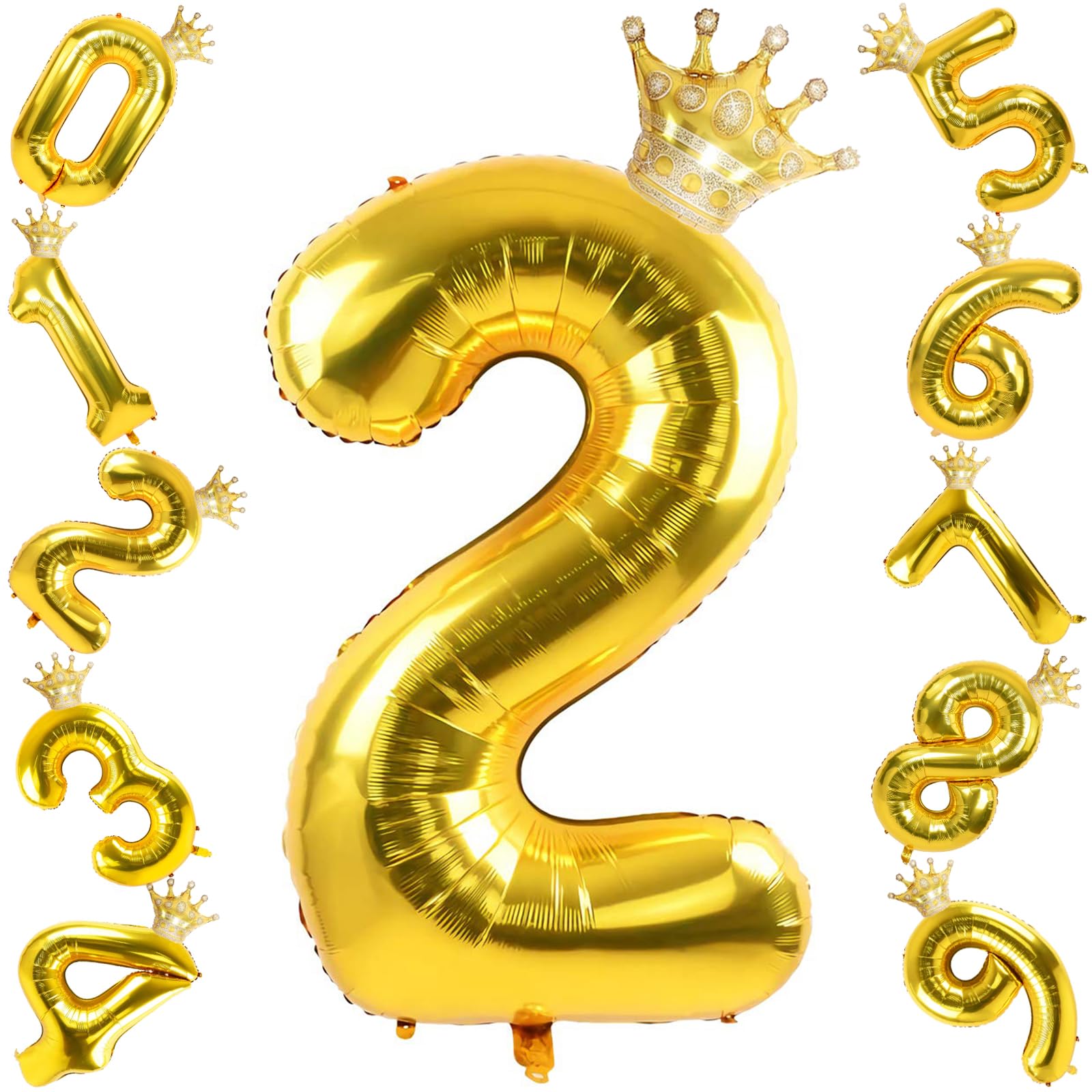 40 Inch Gold Number Foil Balloons With Detachable Gold Crown,Large Size Number 2 Mylar Helium Balloons For 2nd Birthday Party Wedding Anniversary Celebration Decoration Supplies (2)