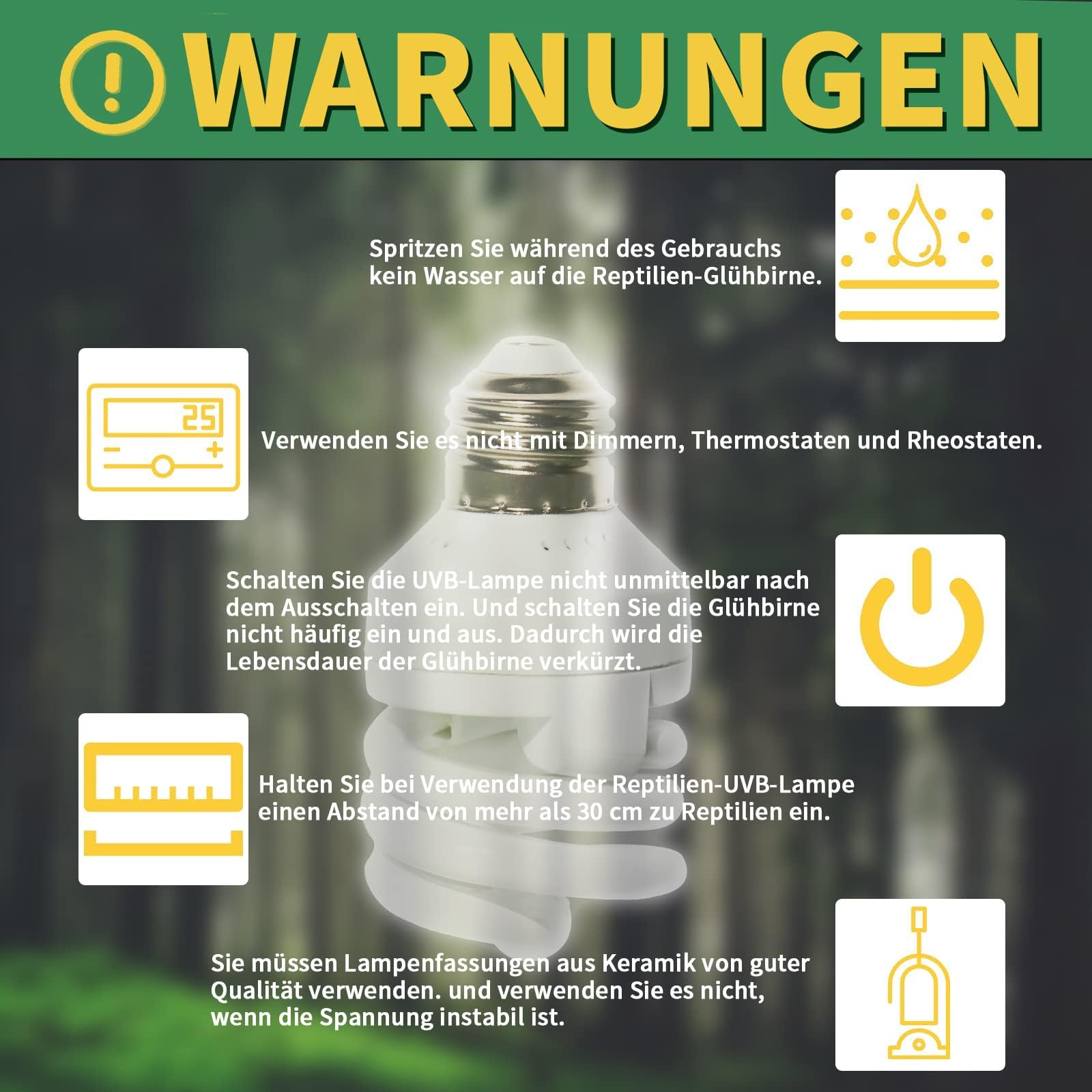 LUCKY HERP Lampadina UVA UVB per Rettili, Lampada UVB Tartaruga Terrestre 9W 10.0, MINI Terrarium Lampe per Rettili Draghi Barbuti