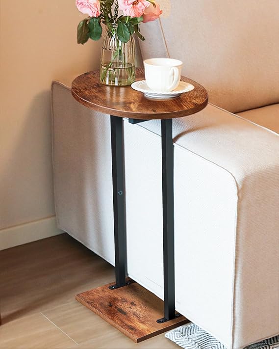 Eufrozy 24'' Small Wood Side Table Round with Basket for Couch Sofa Chair