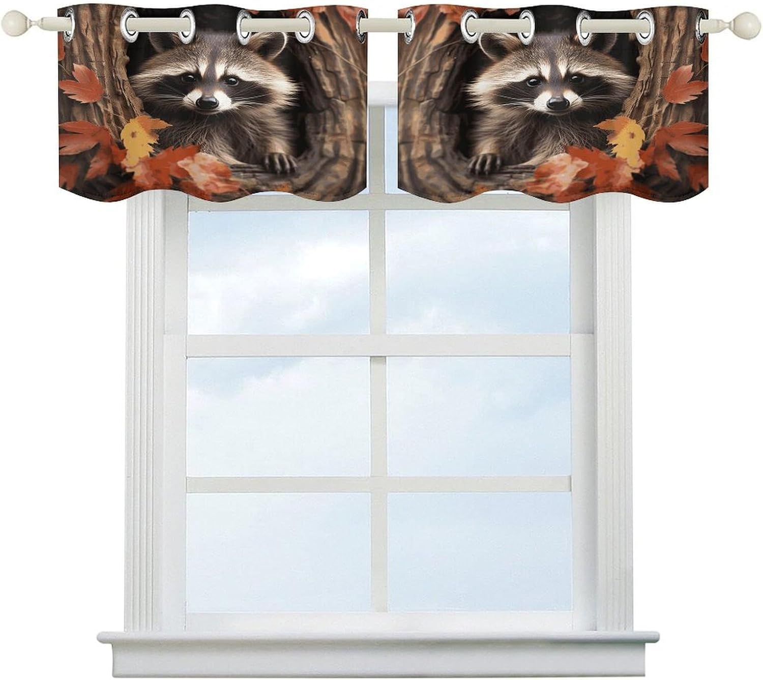 Raccoon in The Fall Tree Hole 2 Pack Valance Curtains Window Treatments. Adjustable Curtain with Rod Pocket.Cafe Curtains is Half Curtains for Privacy Decorative 52x18.1 Inch.