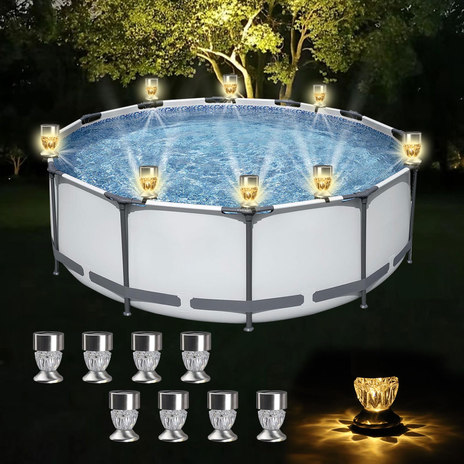 Lampes solaires de piscine Longzhuo : lot de 8 lumières chaudes extérieures