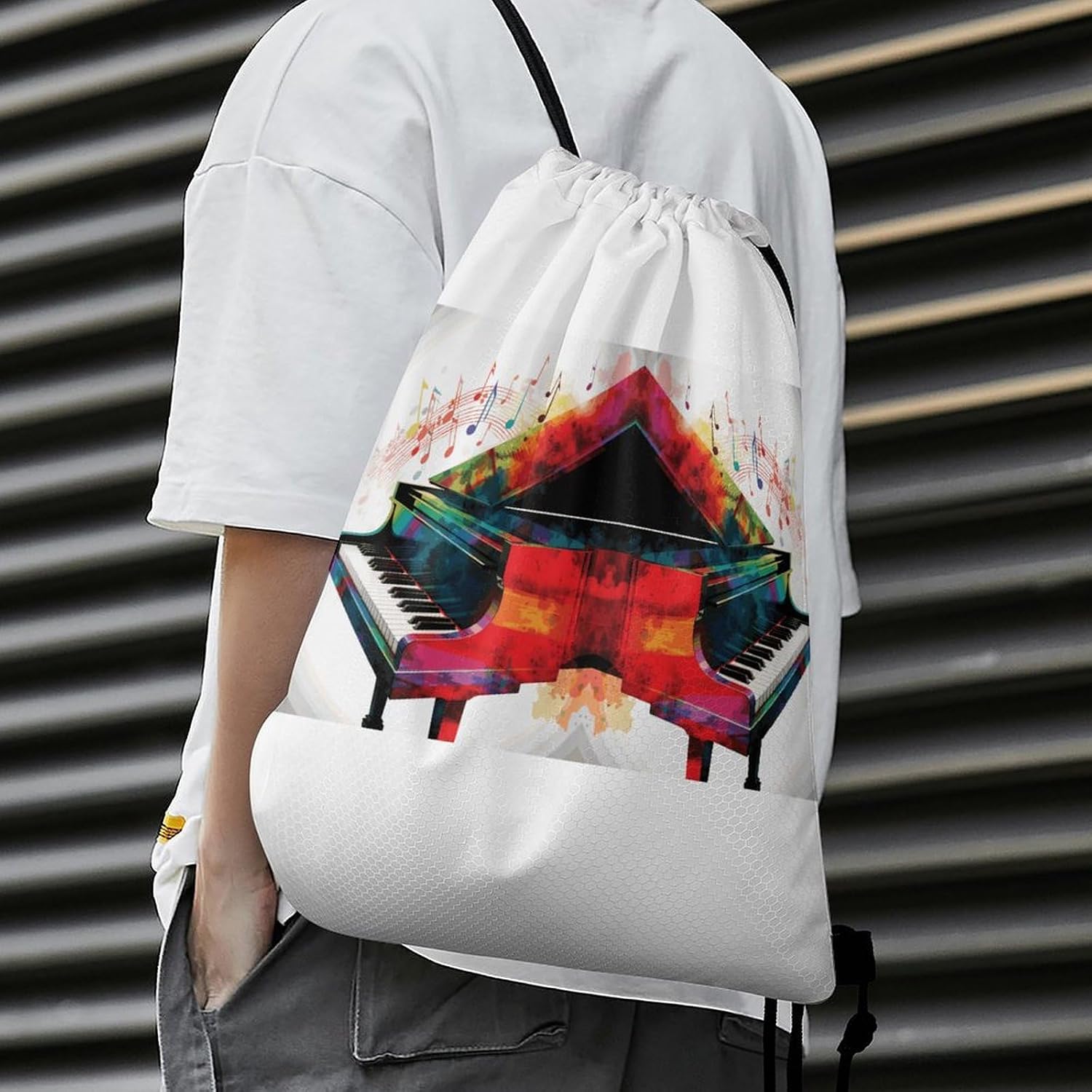 Colorful Piano Keyboard Music Drawstring Backpack Gym Bag Drawstring Bags image 5