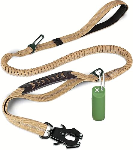 Miniatura 9 de Correa para perros grandes y medianos resistente, correas elásticas para perros con soporte para bolsa de excrementos y cinturón de seguridad para