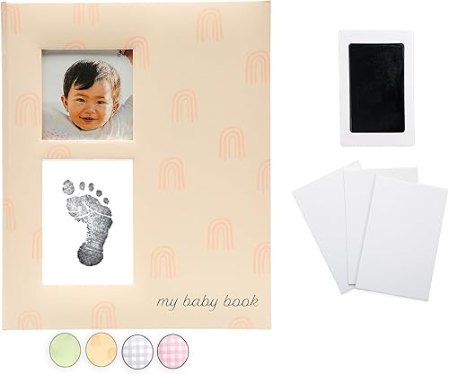 Pearhead Libro de recuerdos para bebés y almohadilla de tinta de tacto limpio, diario para bebé niña o niño, álbum de fotos de hitos para bebés,